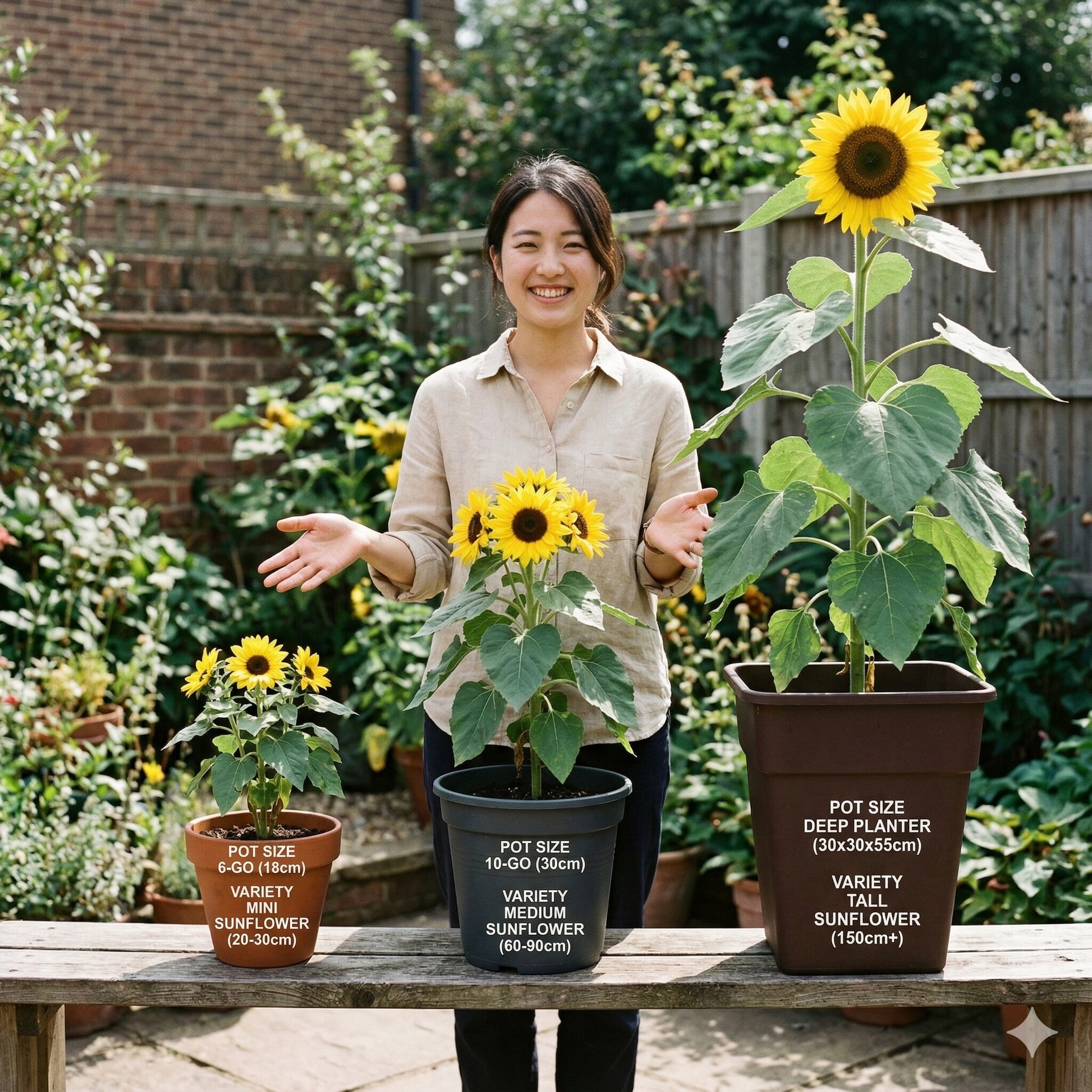 ひまわり プランター 深さ3　ひまわりの品種と草丈に合わせたプランターのサイズ・深さの比較