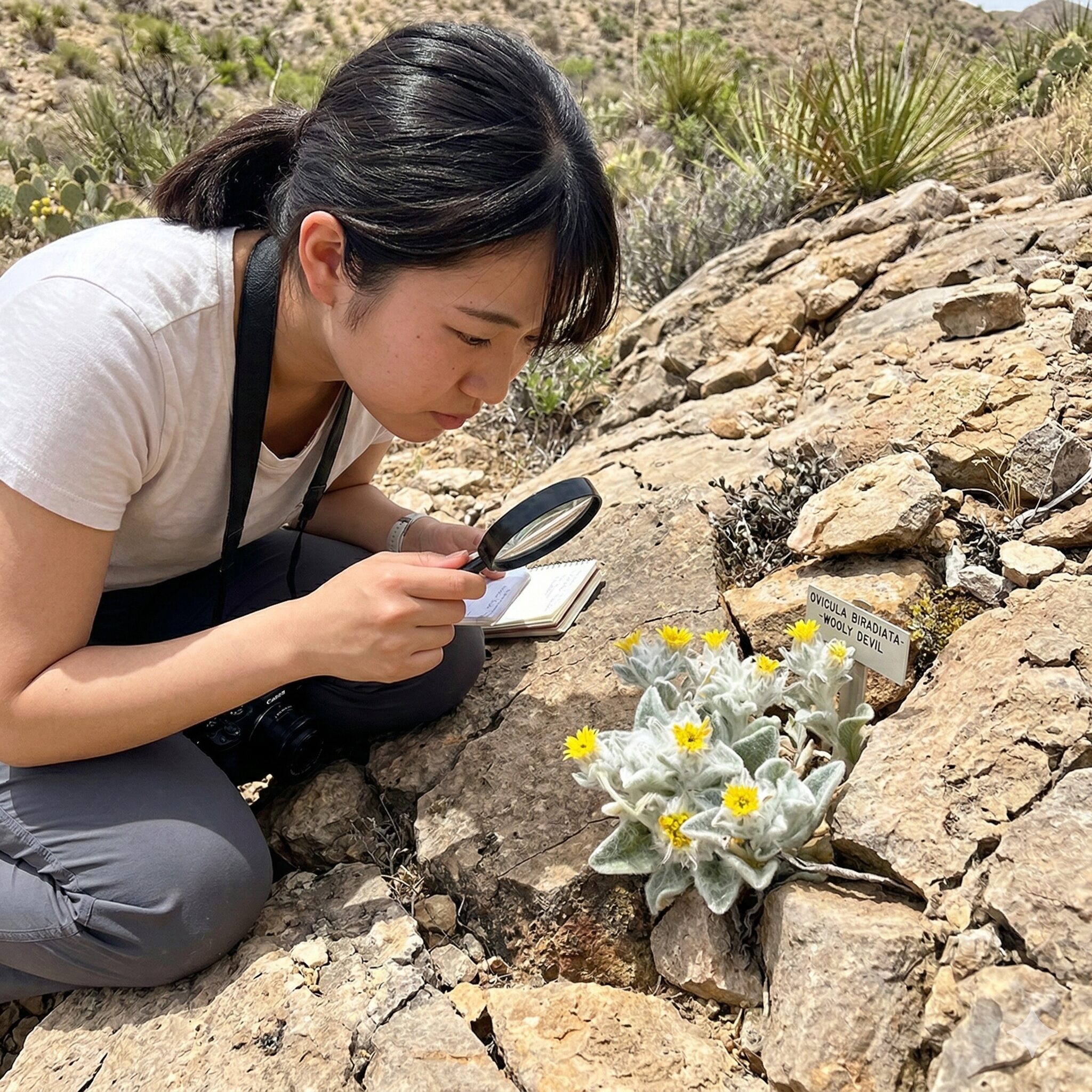 ひまわり 珍しい種類9　テキサス州で発見された、葉が白い産毛に覆われた野生のひまわり Ovicula biradiata（Wooly Devil）