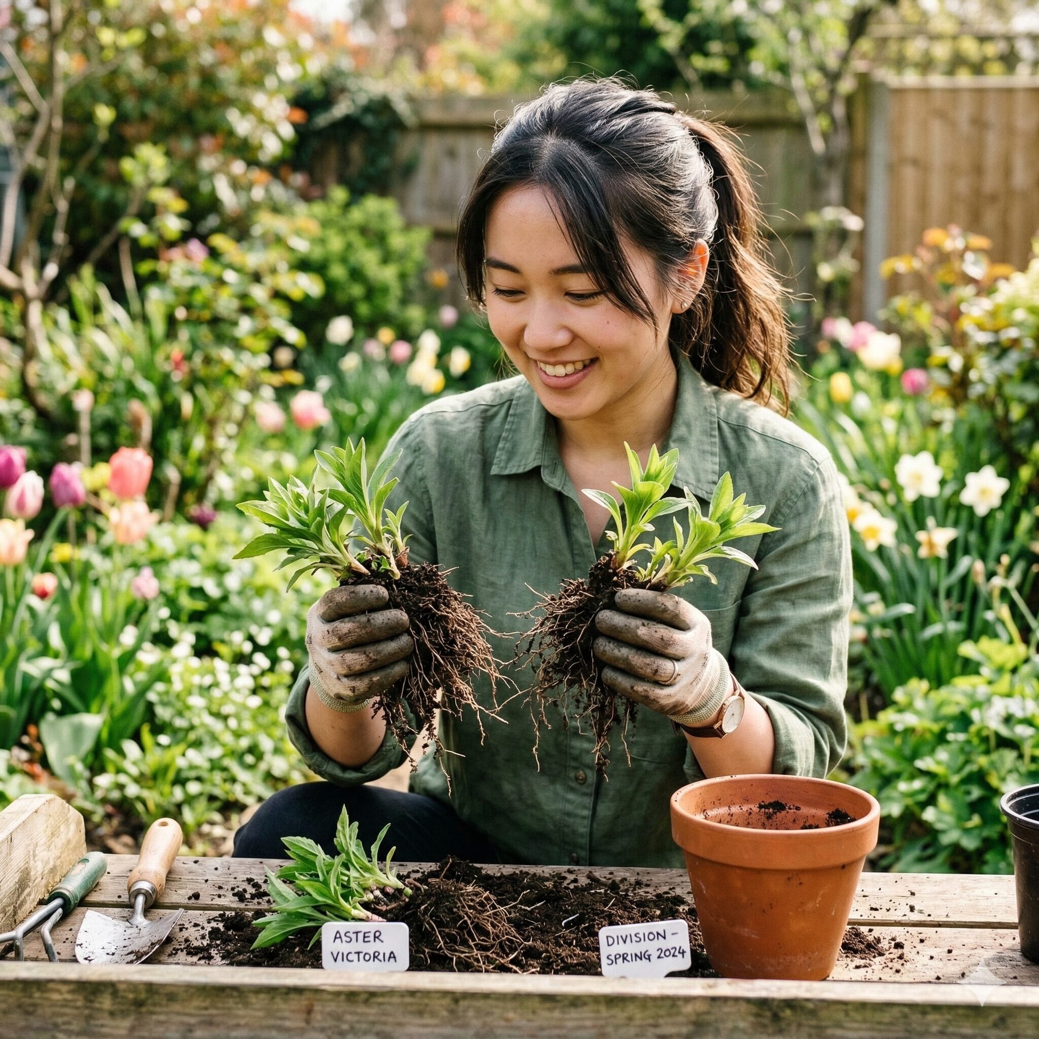 アスタービクトリア 冬越し10 春の植え替え時に芽と根をつけて2つに株分けされたアスタービクトリア