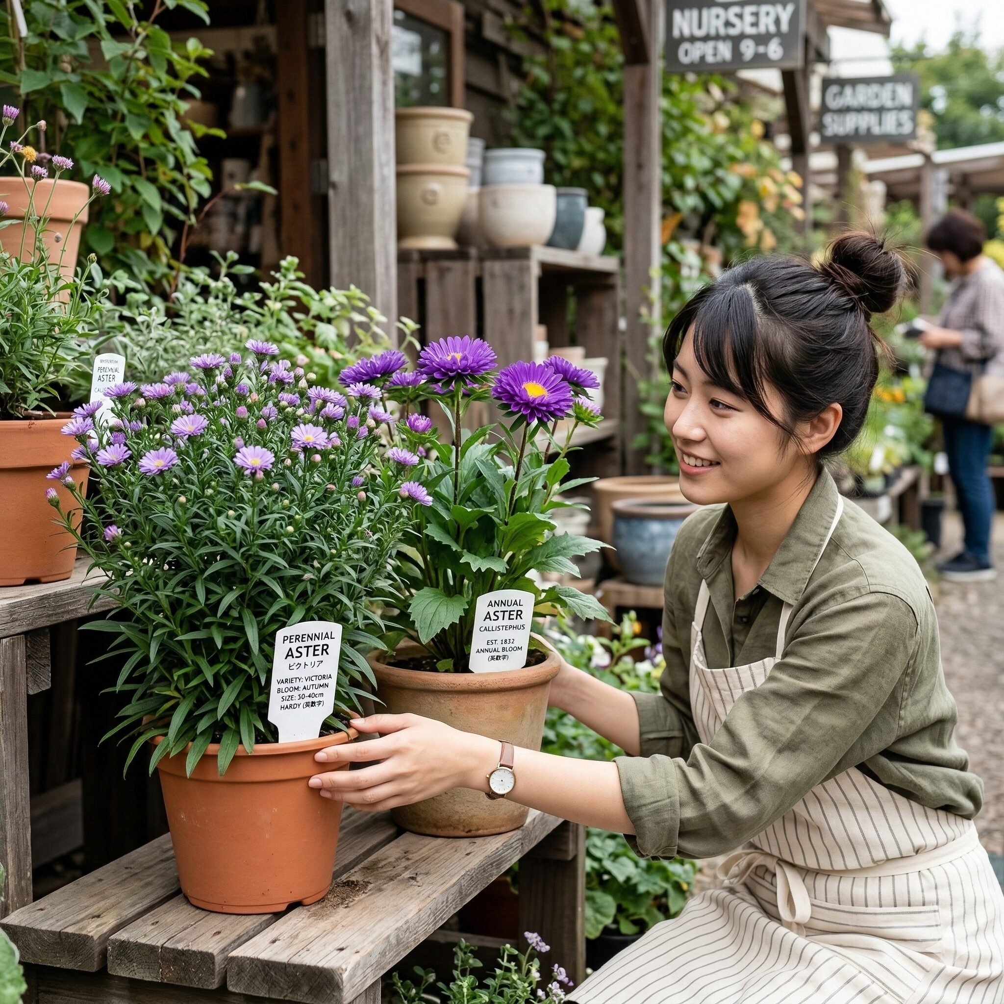 アスタービクトリア 冬越し2 宿根アスター(ビクトリア)と一年草アスター(エゾギク)の株姿の違いの比較