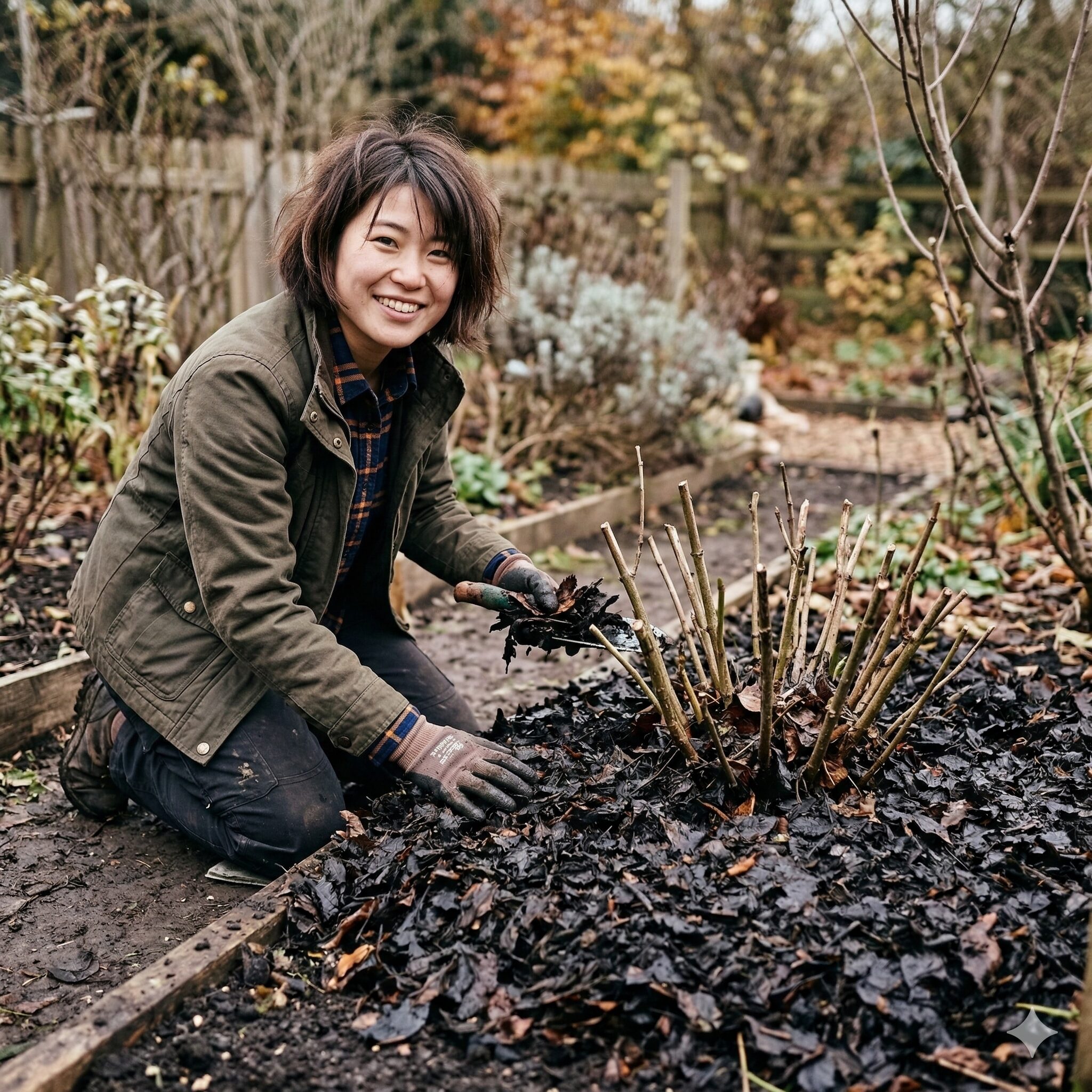アスタービクトリア 冬越し8 霜対策として腐葉土でマルチングを施したアスタービクトリアの株元