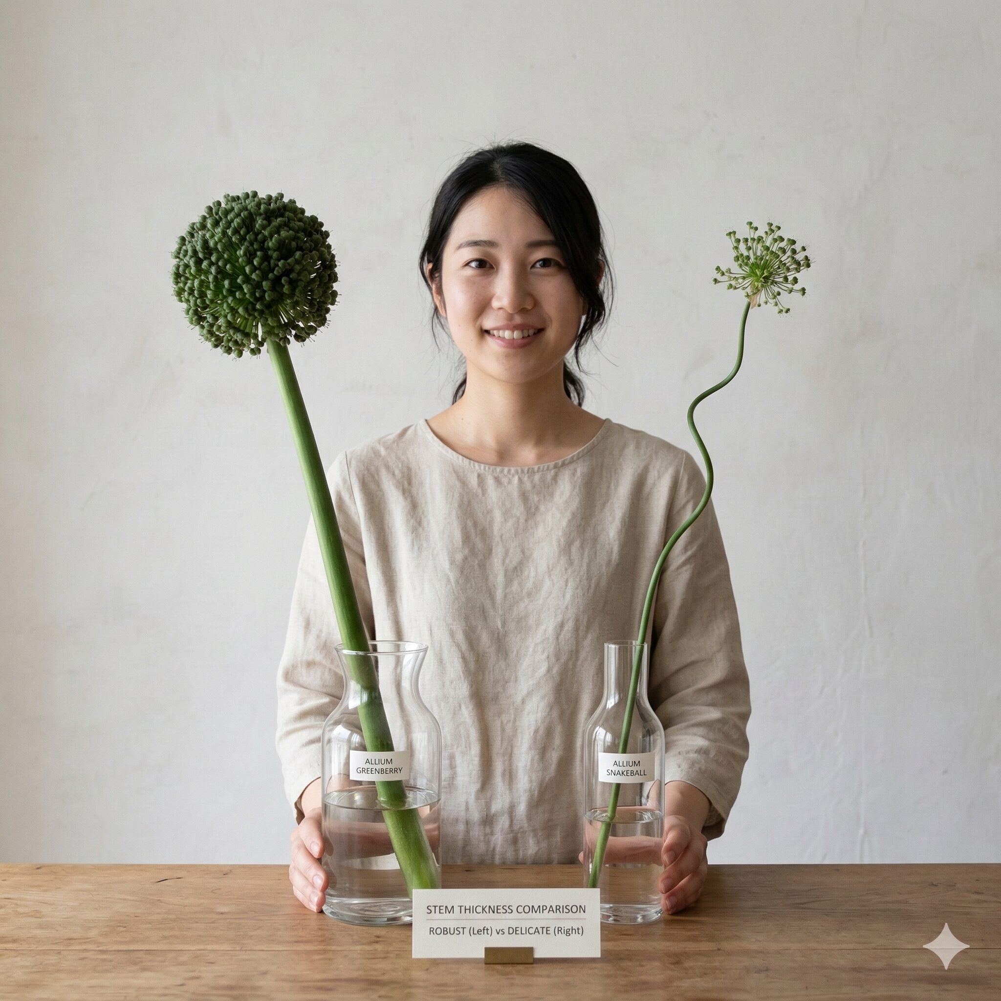 アリウム グリーン ベリー6　茎の太さが特徴的なアリウム・グリーンベリーとスネークボールの比較