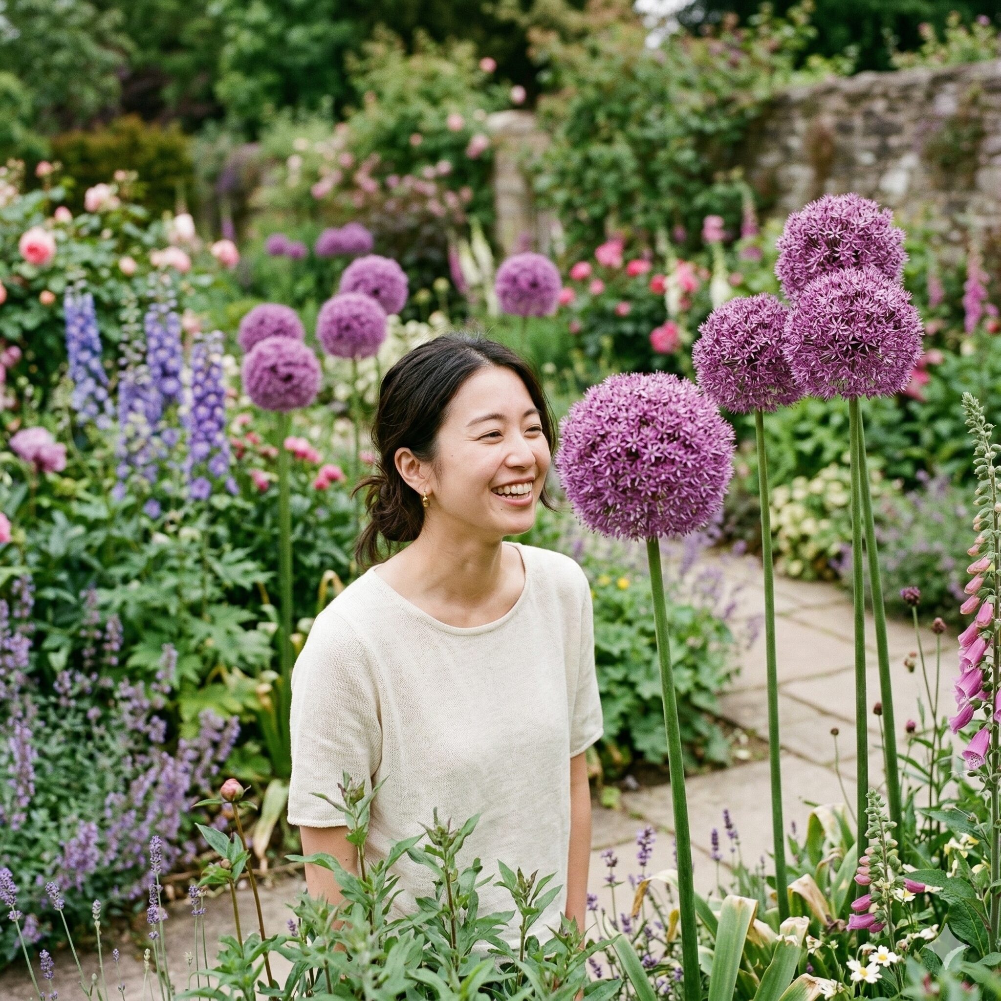 アリウム 種から育てる1　庭で美しく開花した巨大な紫色の観賞用アリウム・ギガンチウム