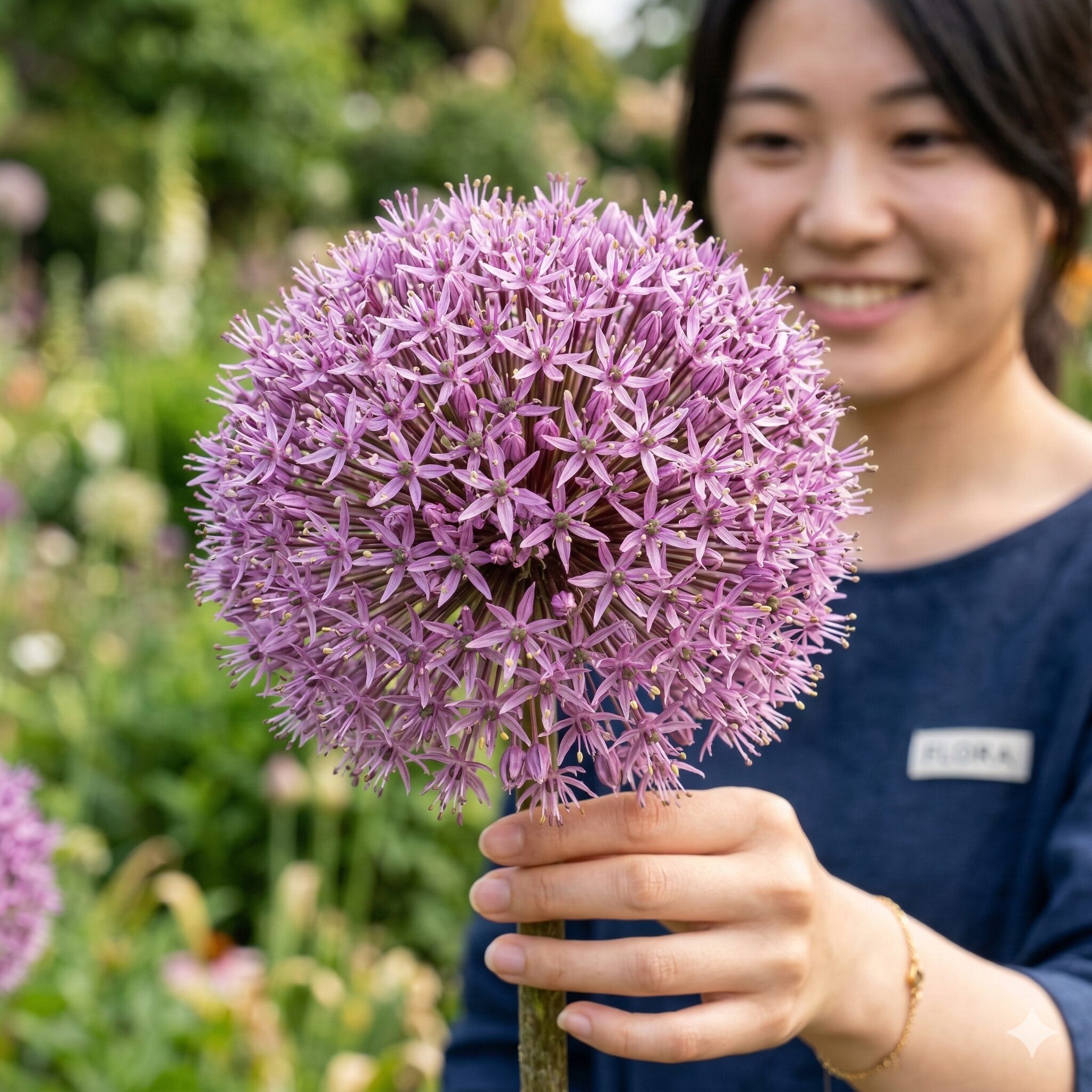 アリウムに似た花 紫2　アリウムの球体を構成する小さな星型の小花が密集している様子を捉えたマクロ写真