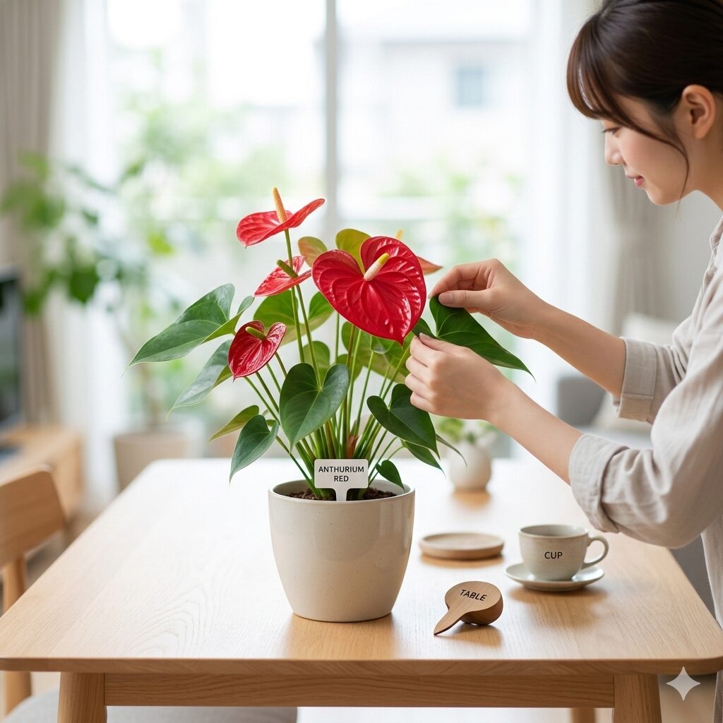 アンスリウム 寿命1　室内で健康に育つ真っ赤なアンスリウムの鉢植え