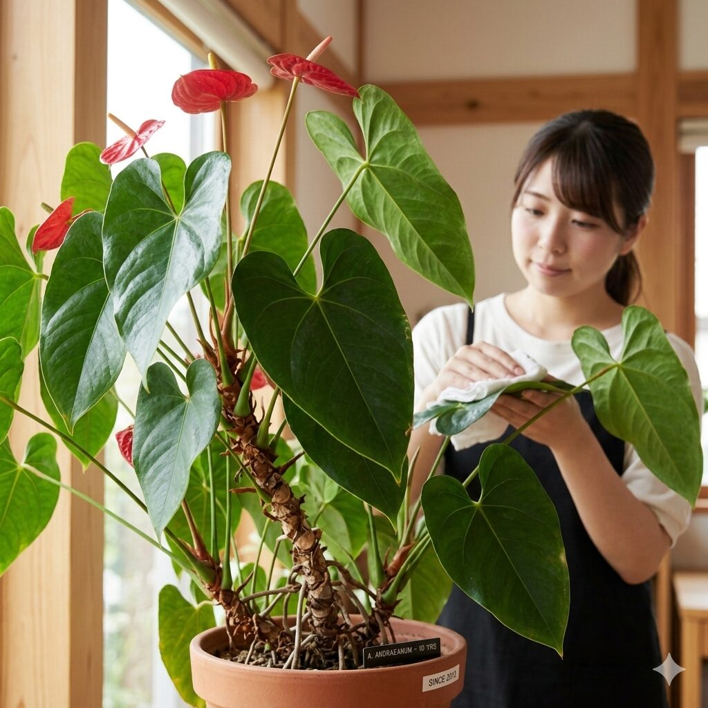 アンスリウム 寿命10　適切なお手入れで10年以上長生きしている立派なアンスリウムの大株