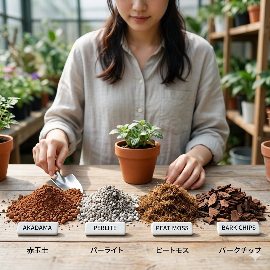 アンスリウム 寿命7　アンスリウムの植え替えに適した通気性の良いブレンド用土の材料