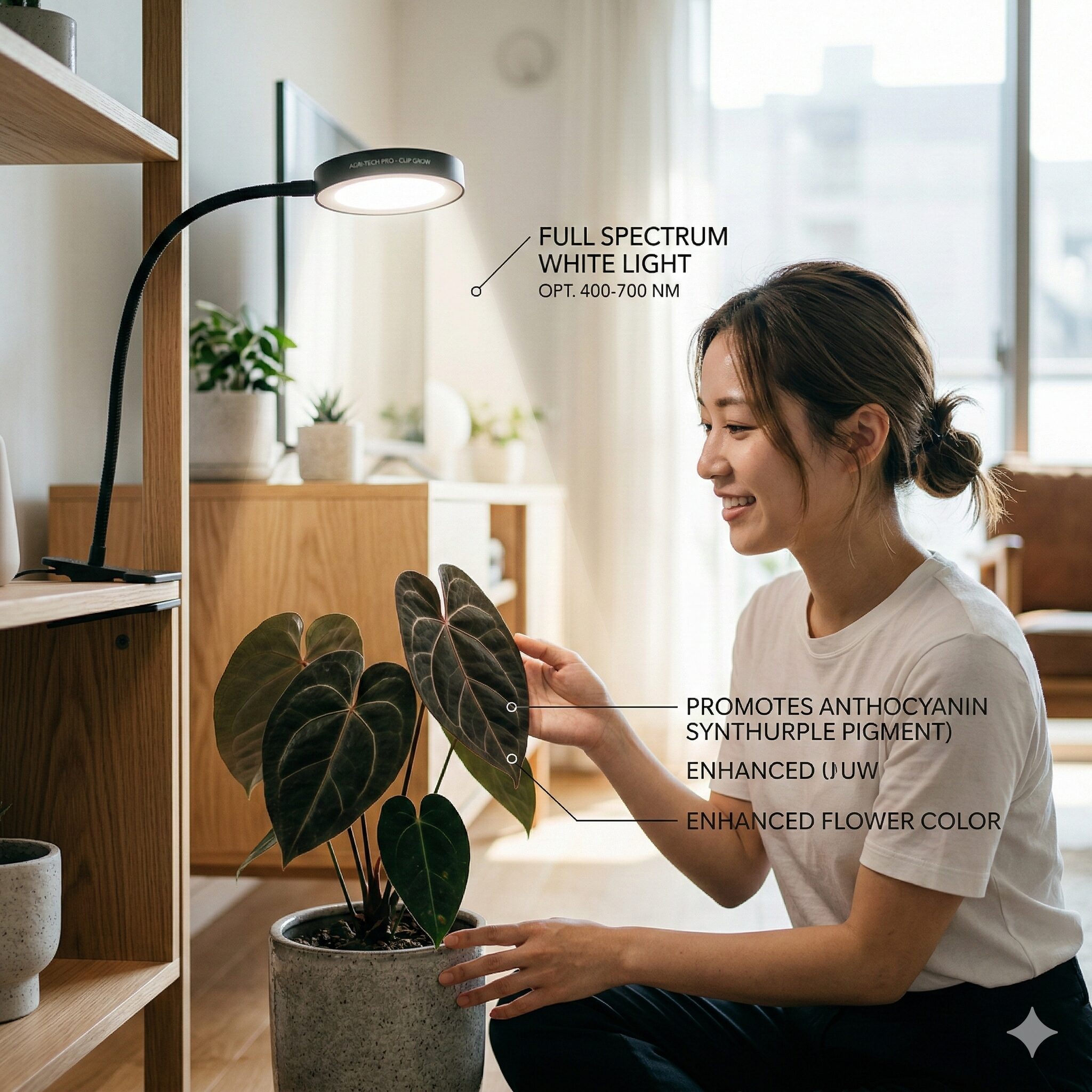 アンスリウム 赤くならない3 日当たりが足りない室内で植物育成LEDライトをアンスリウムに照射する対策