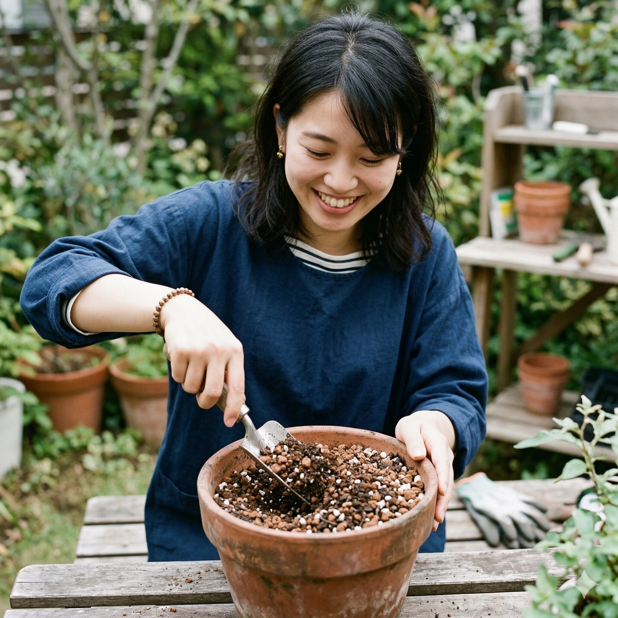 オキザリス 紫 の 舞 育て 方6　根腐れを防止するためにパーライトや軽石を混ぜた水はけの良いオキザリス用の配合土