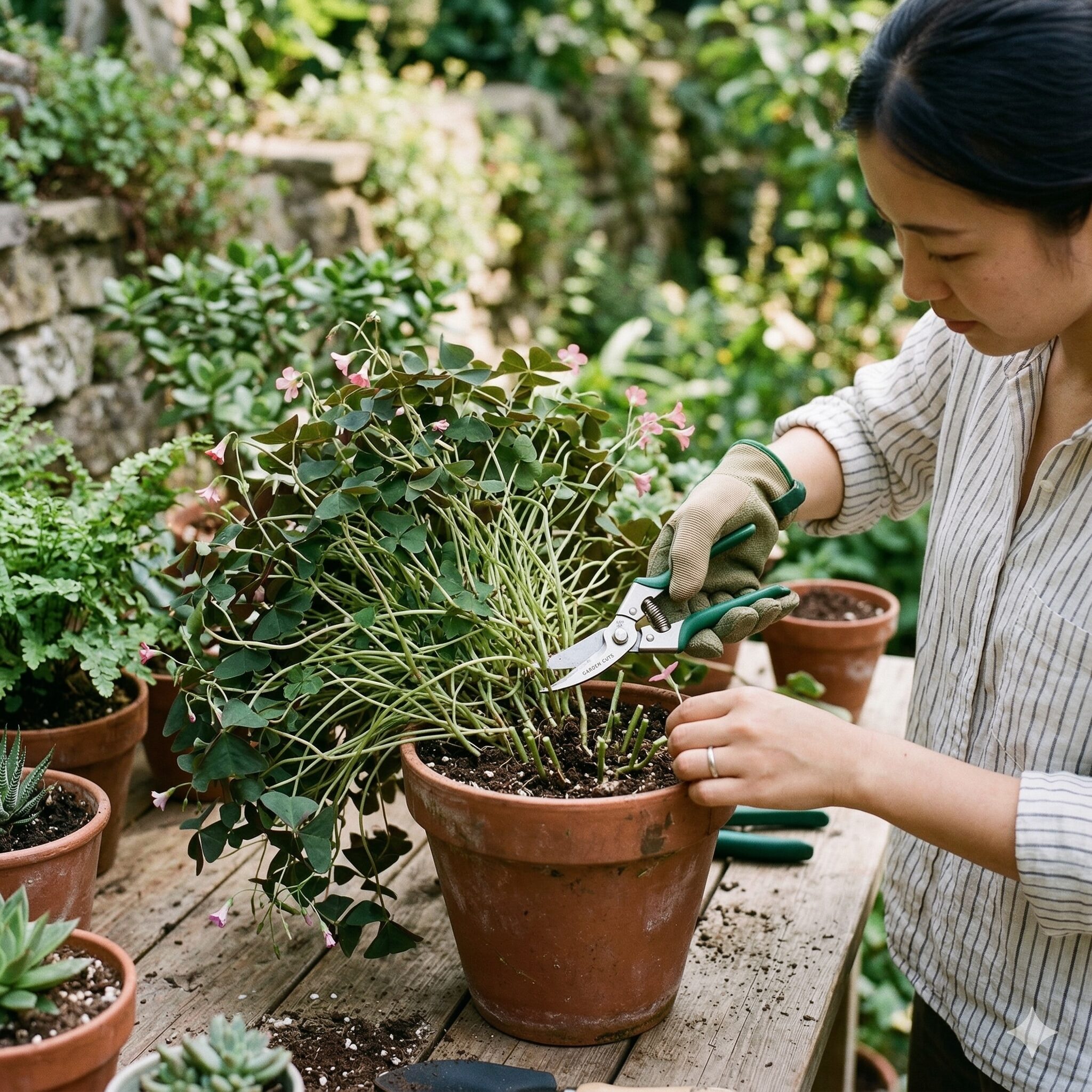 オキザリス 紫 の 舞 育て 方7　オキザリスの紫の舞をリフレッシュさせるための切り戻し（リセット剪定）作業