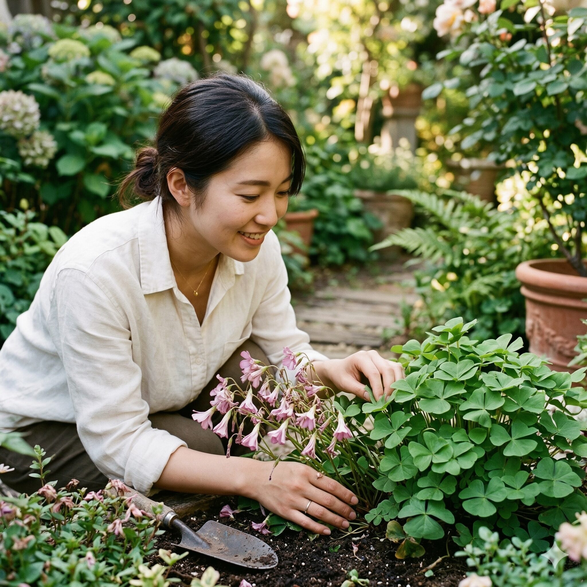 オキザリス 花 が 終わっ たら1　開花が終わり休眠の準備に入るオキザリスの株と緑色の葉