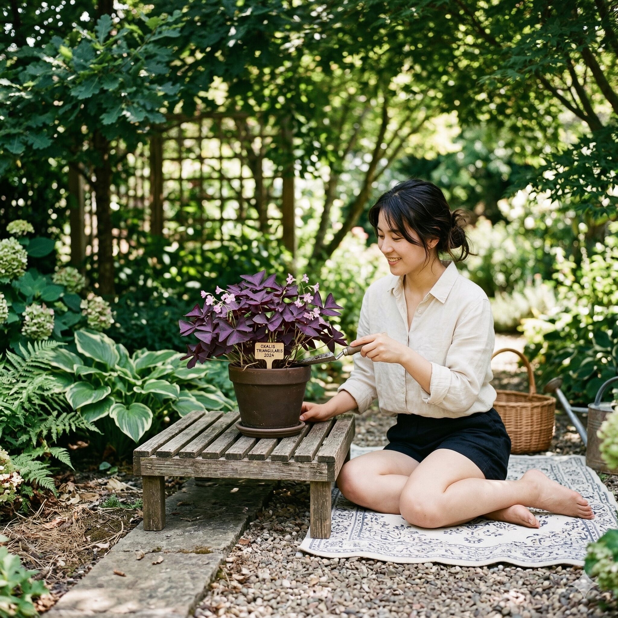 オキザリス 花 が 終わっ たら9　夏の休眠期にスノコの上に乗せて日陰で管理されるオキザリスの鉢
