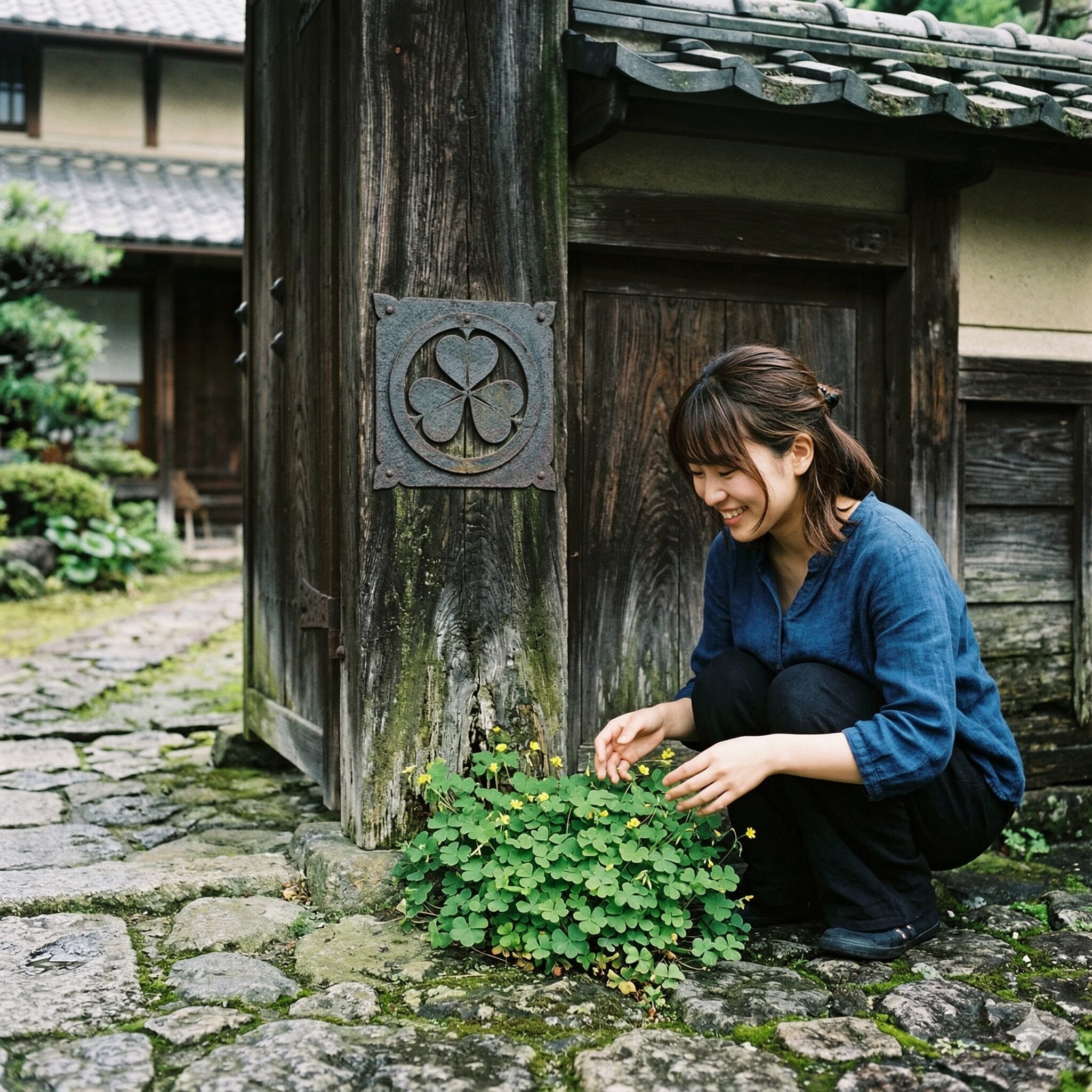 オキザリスとカタバミの違い10　日本の伝統的な家紋「片喰紋」とモデルとなったカタバミの葉の風景