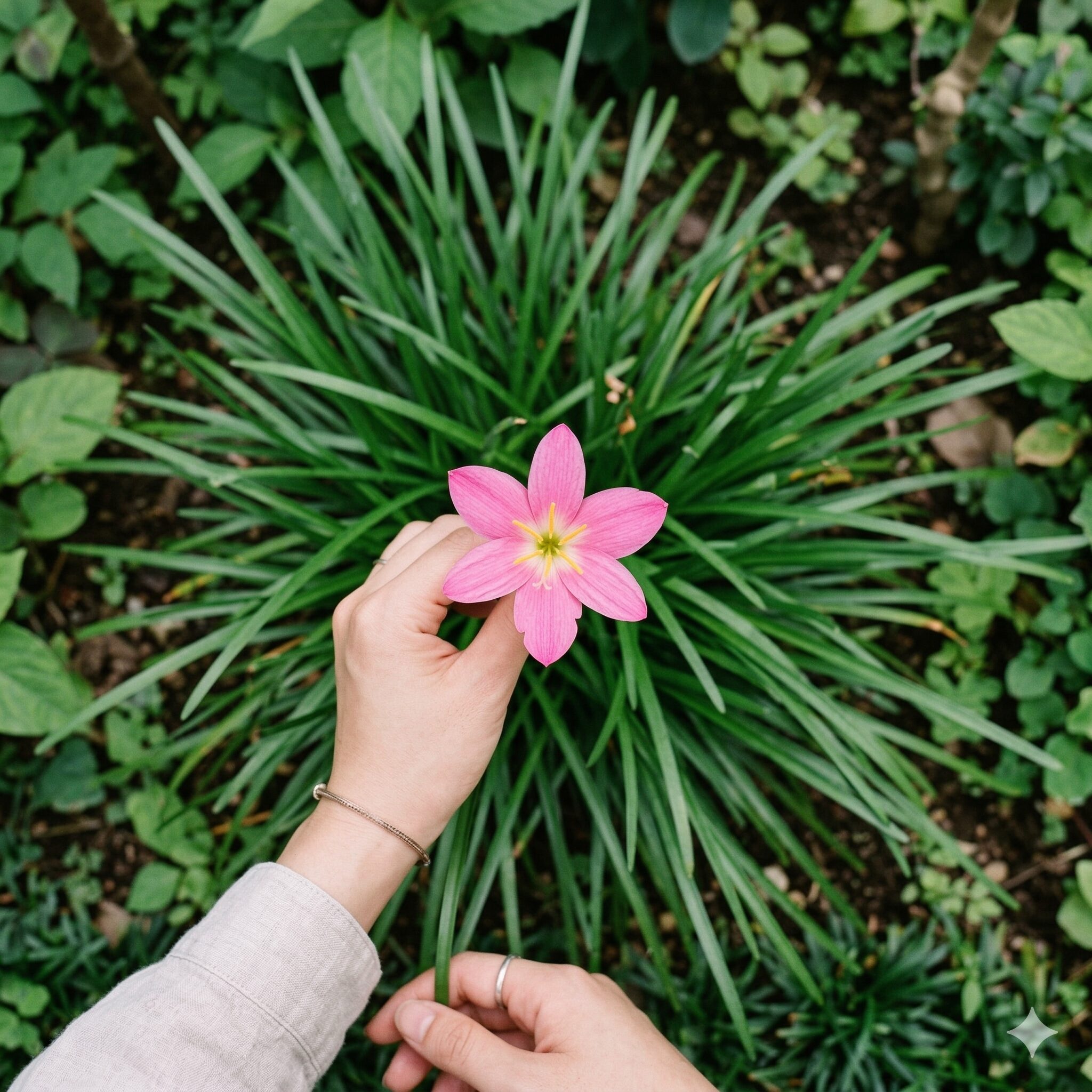 オキザリスとカタバミの違い8　花びらが6枚あり葉が細長いサフランモドキ（レインリリー）の特徴