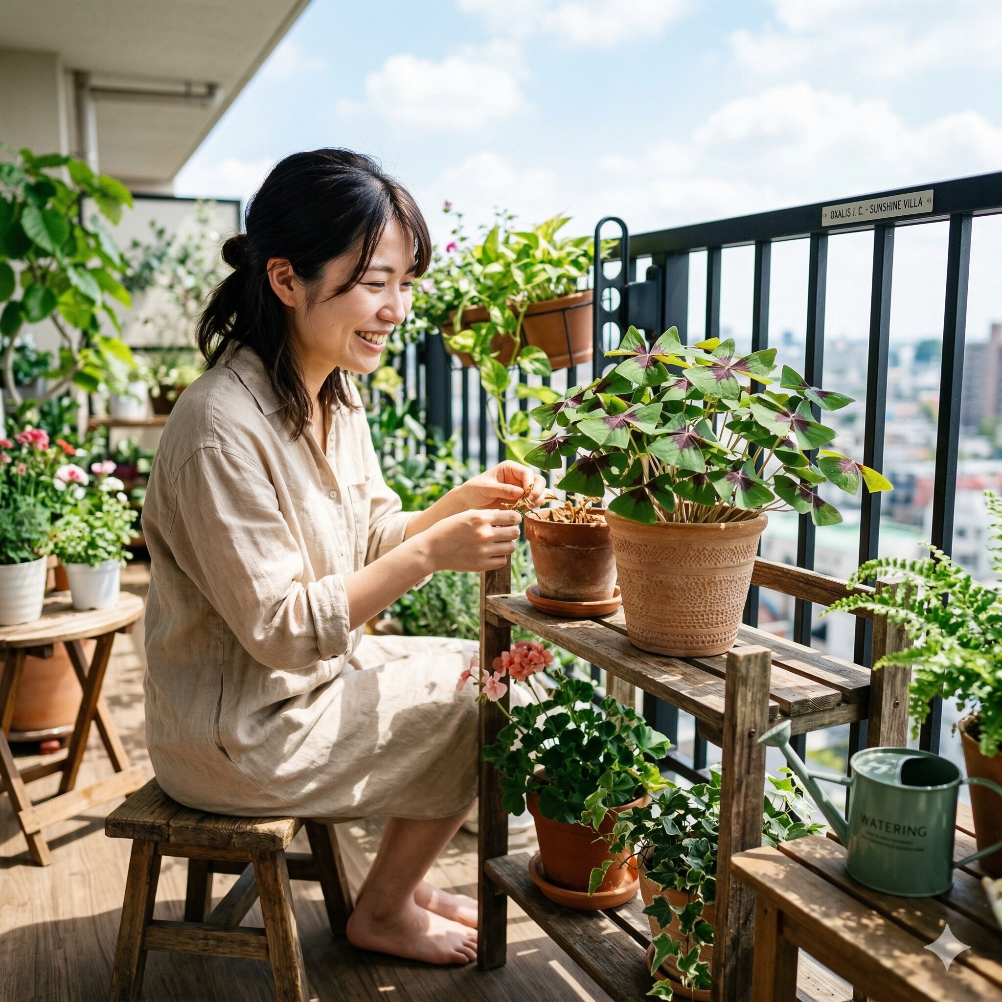 オキザリスアイアンクロス 育て方5　日当たりの良いベランダで健康的に育つオキザリスアイアンクロスの置き場所