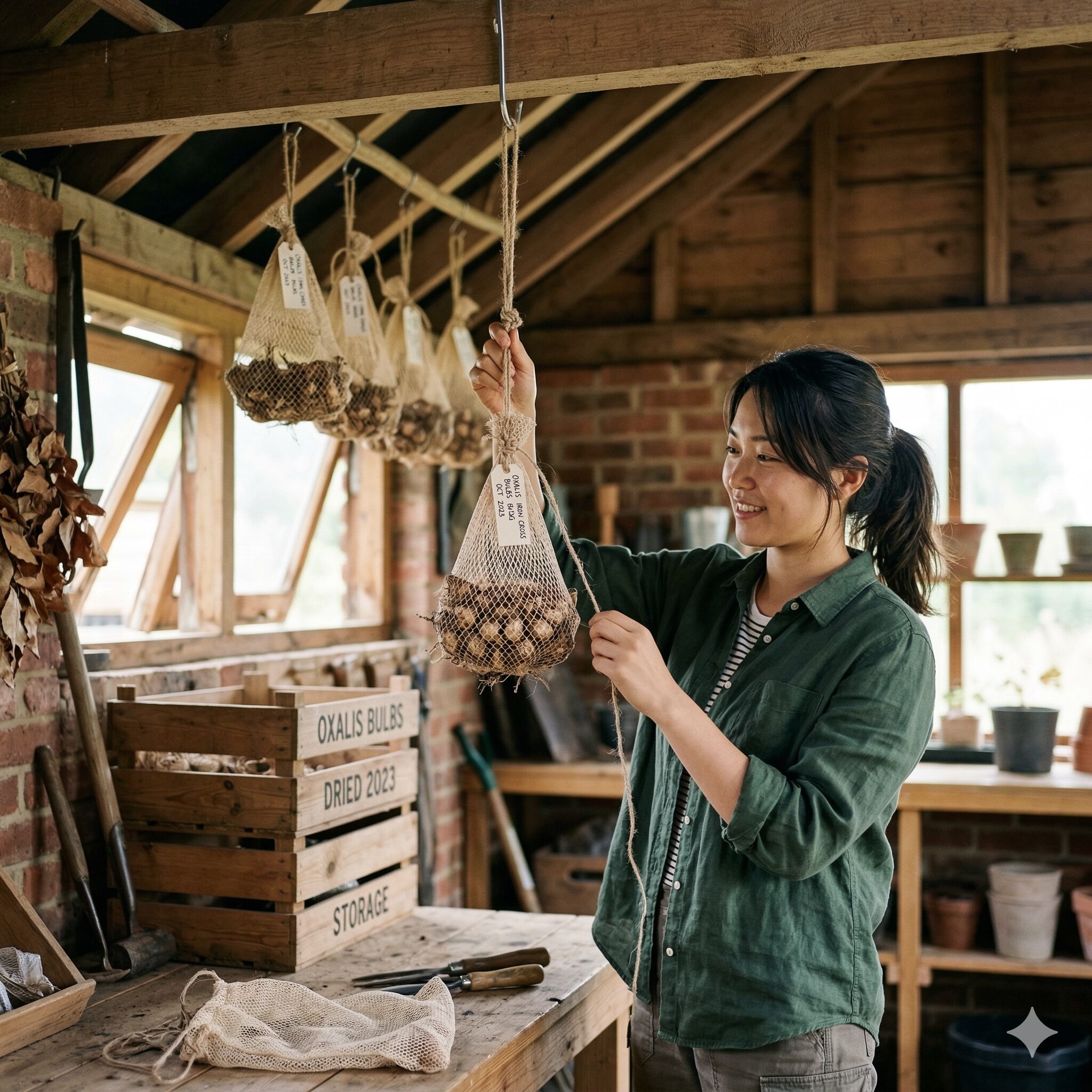 オキザリスアイアンクロス 育て方7　冬の休眠期に備えて掘り上げ乾燥保存されるオキザリスアイアンクロスの球根