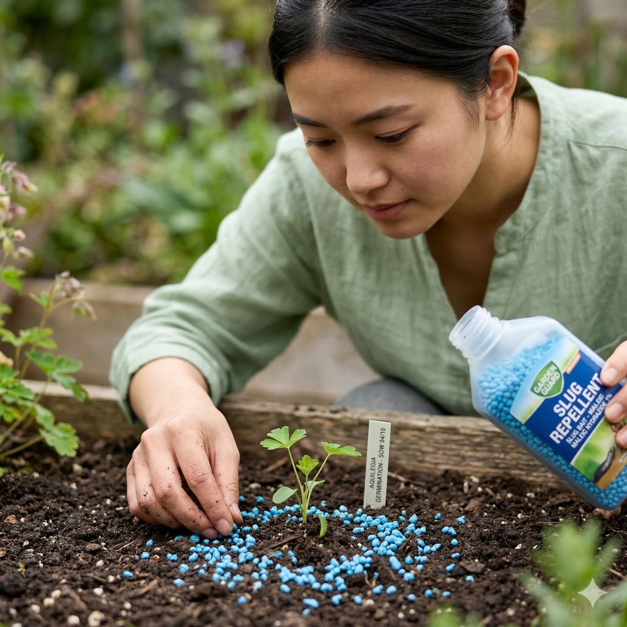 オダマキ 種まき 直播き10　発芽したてのオダマキの芽をナメクジから守るための防除対策