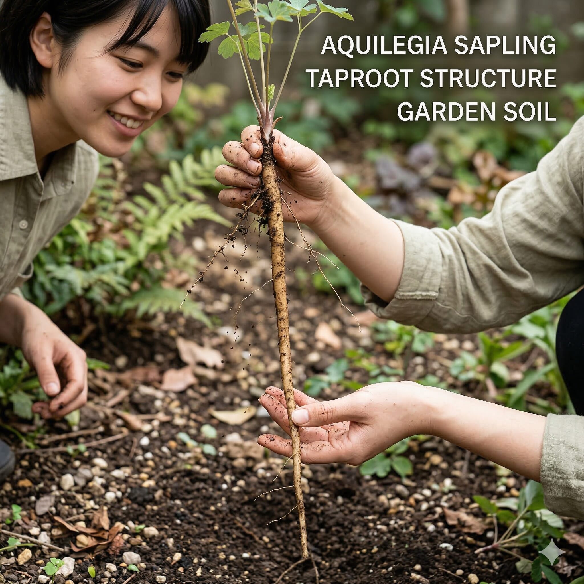 オダマキ 種まき 直播き2　移植を嫌う原因となるオダマキの太く真っ直ぐな直根（主根）の様子