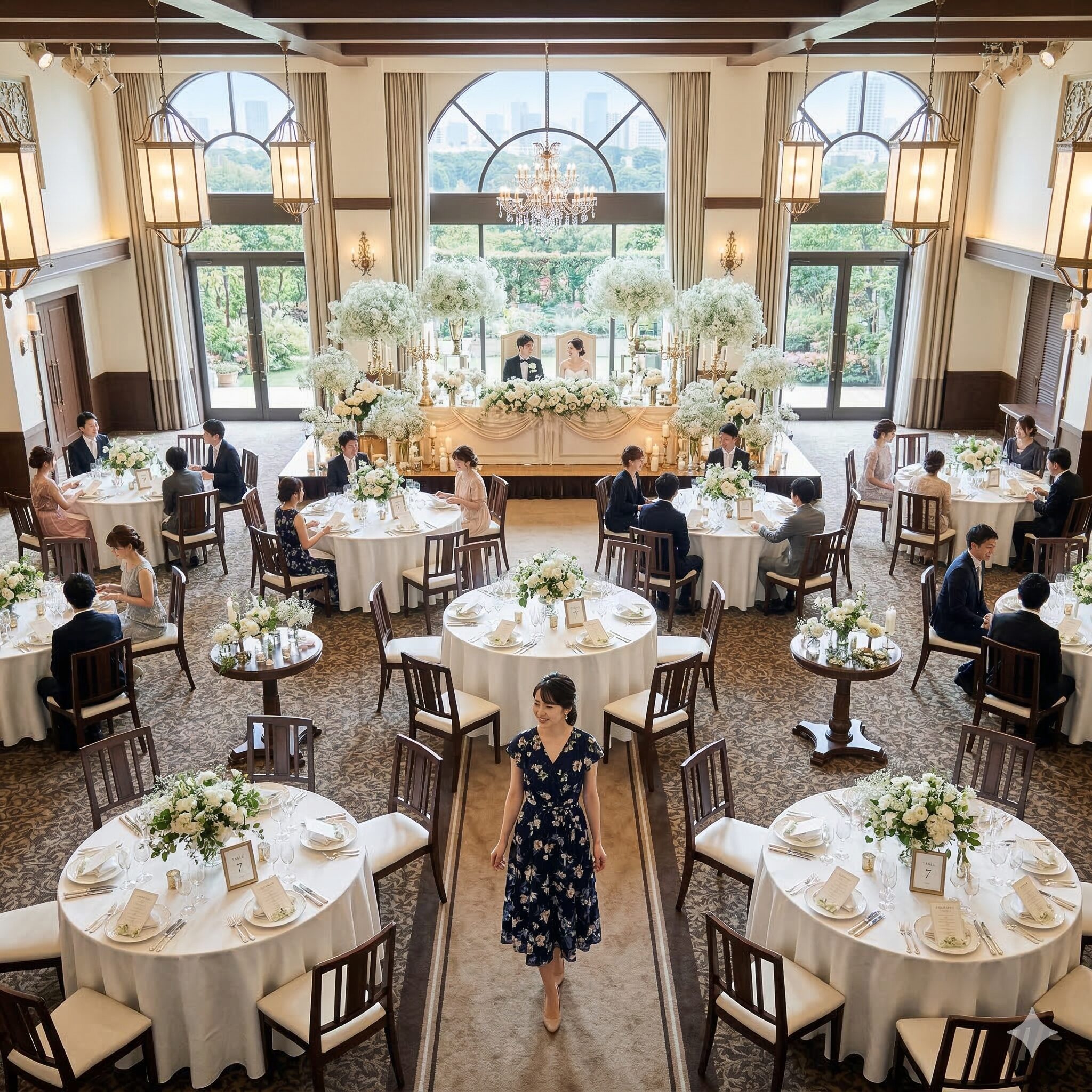 カスミソウ臭い10　結婚式場でゲストへの匂いに配慮し、場所ごとにボリュームを調整したカスミソウの装花レイアウト。