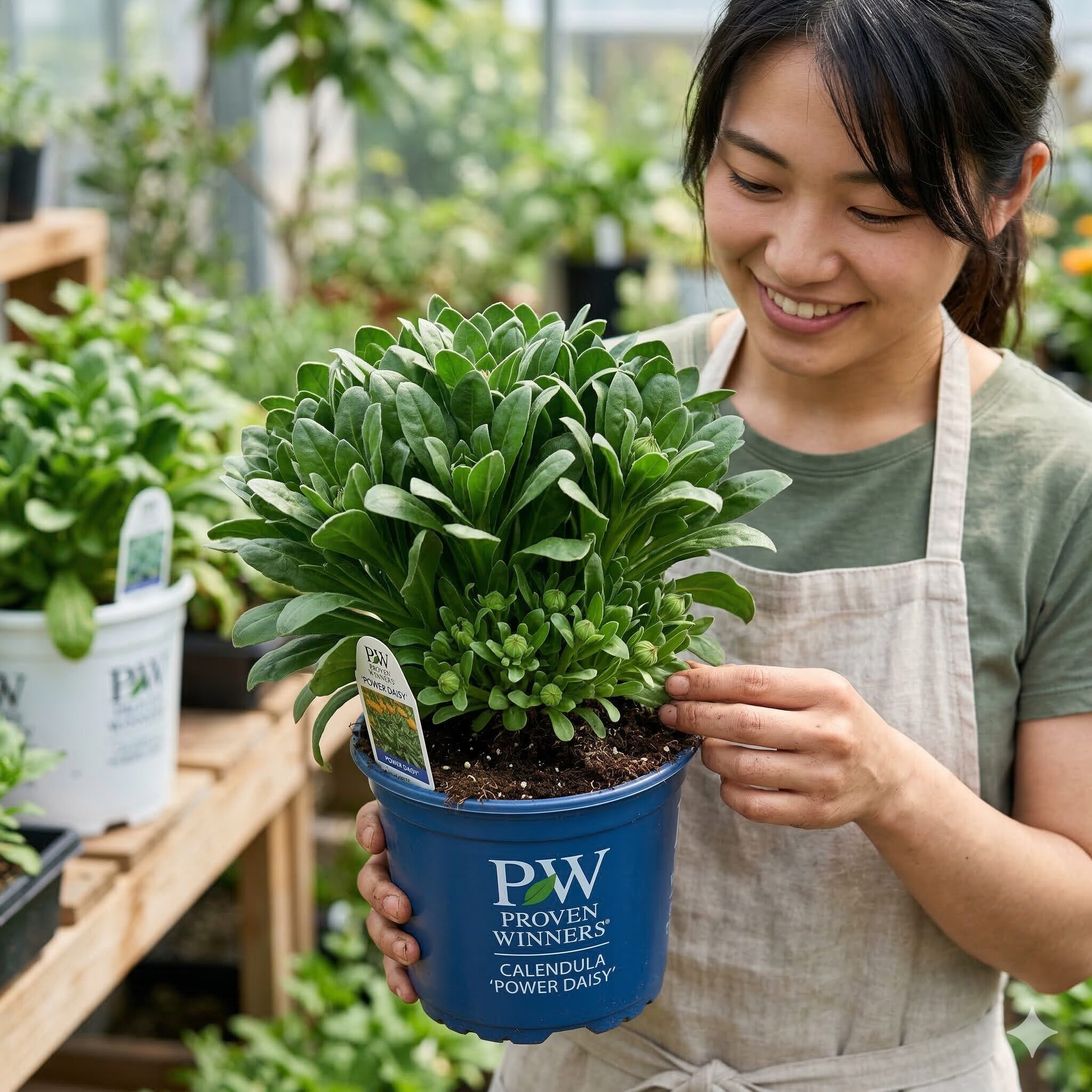 カレンデュラ パワーデイジー 販売7　葉の色が濃く、株が締まった健全なカレンデュラ・パワーデイジーの優秀な苗