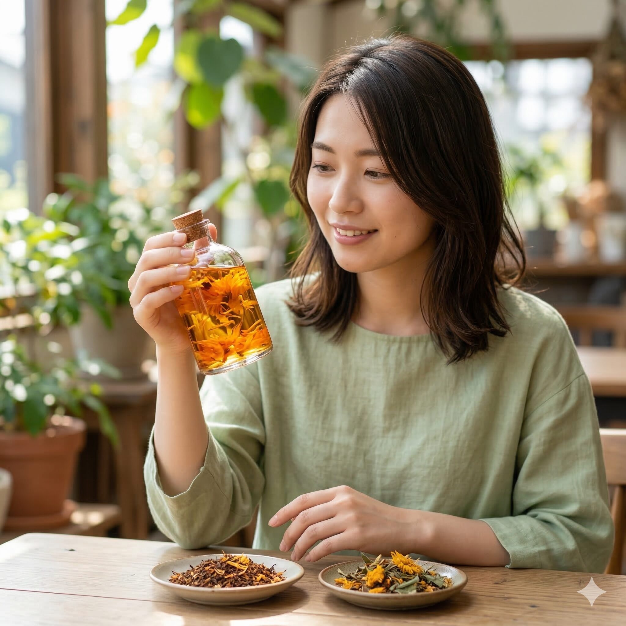 カレンデュラ 匂い7　本物のカレンデュラの花びらが浮かぶ透明感のあるスキンケア用化粧水