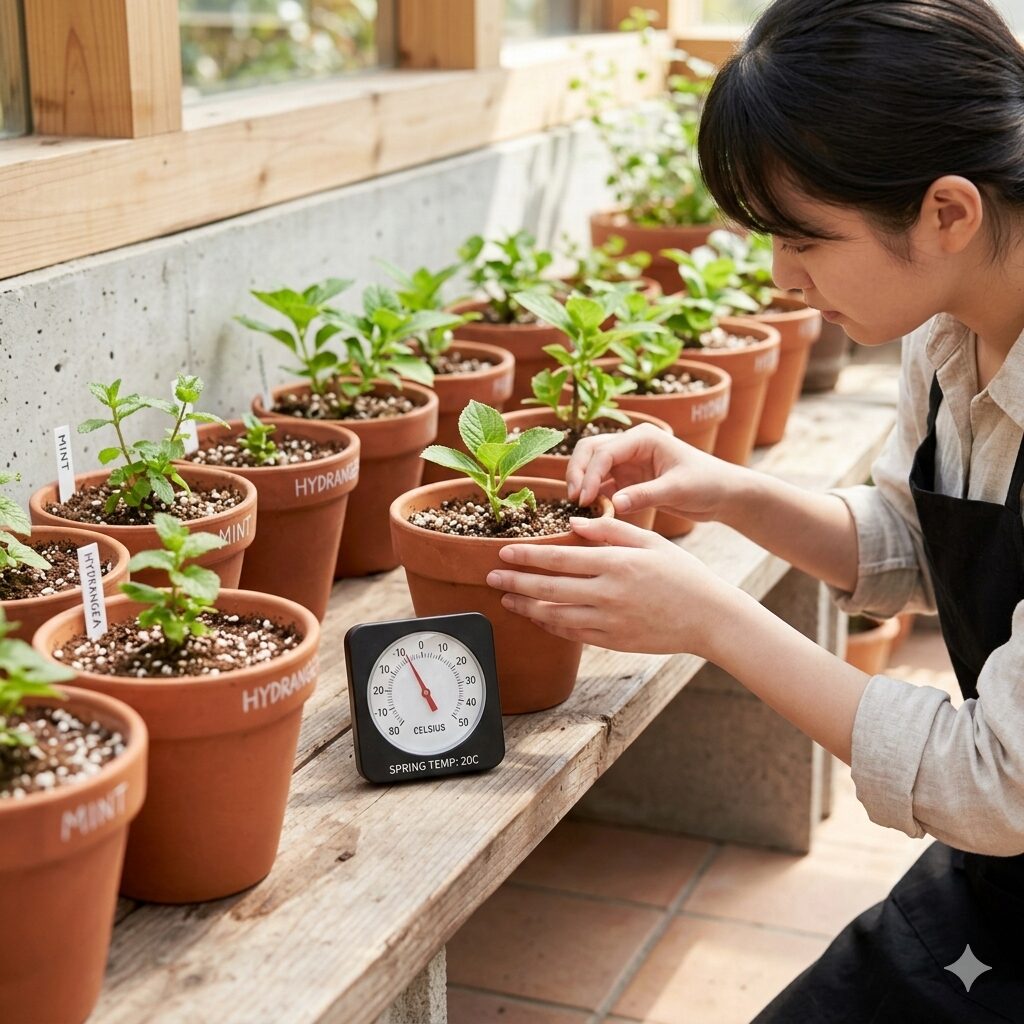カーネーション 挿し木 切り花2 カーネーションの挿し木に最適な温度と明るい日陰での管理イメージ