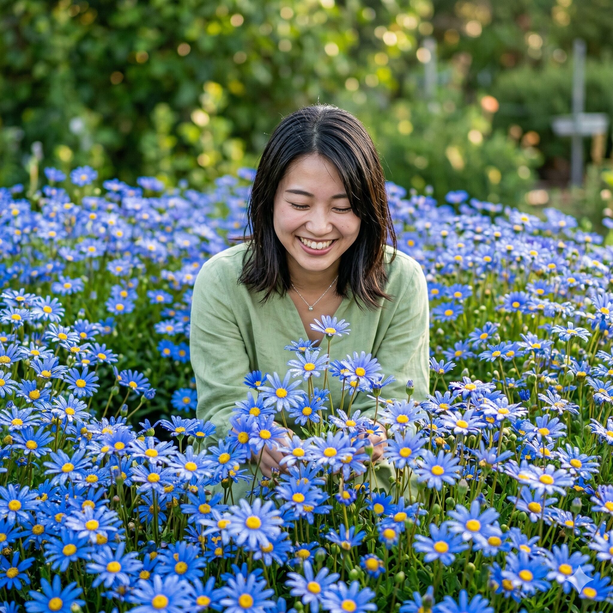 キング フィッシャー デージー 種まき 時期1　満開のコバルトブルーが美しいキングフィッシャーデージーの群生