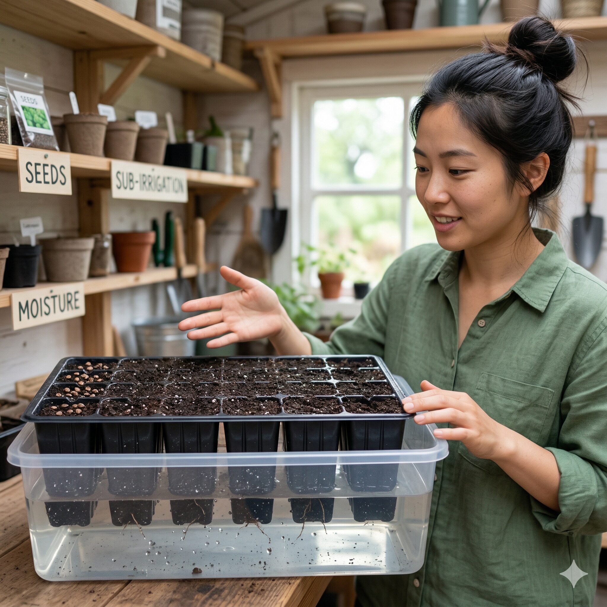 キング フィッシャー デージー 種まき 時期5　種を流さず湿度を保つための底面給水法（腰水）の仕組み