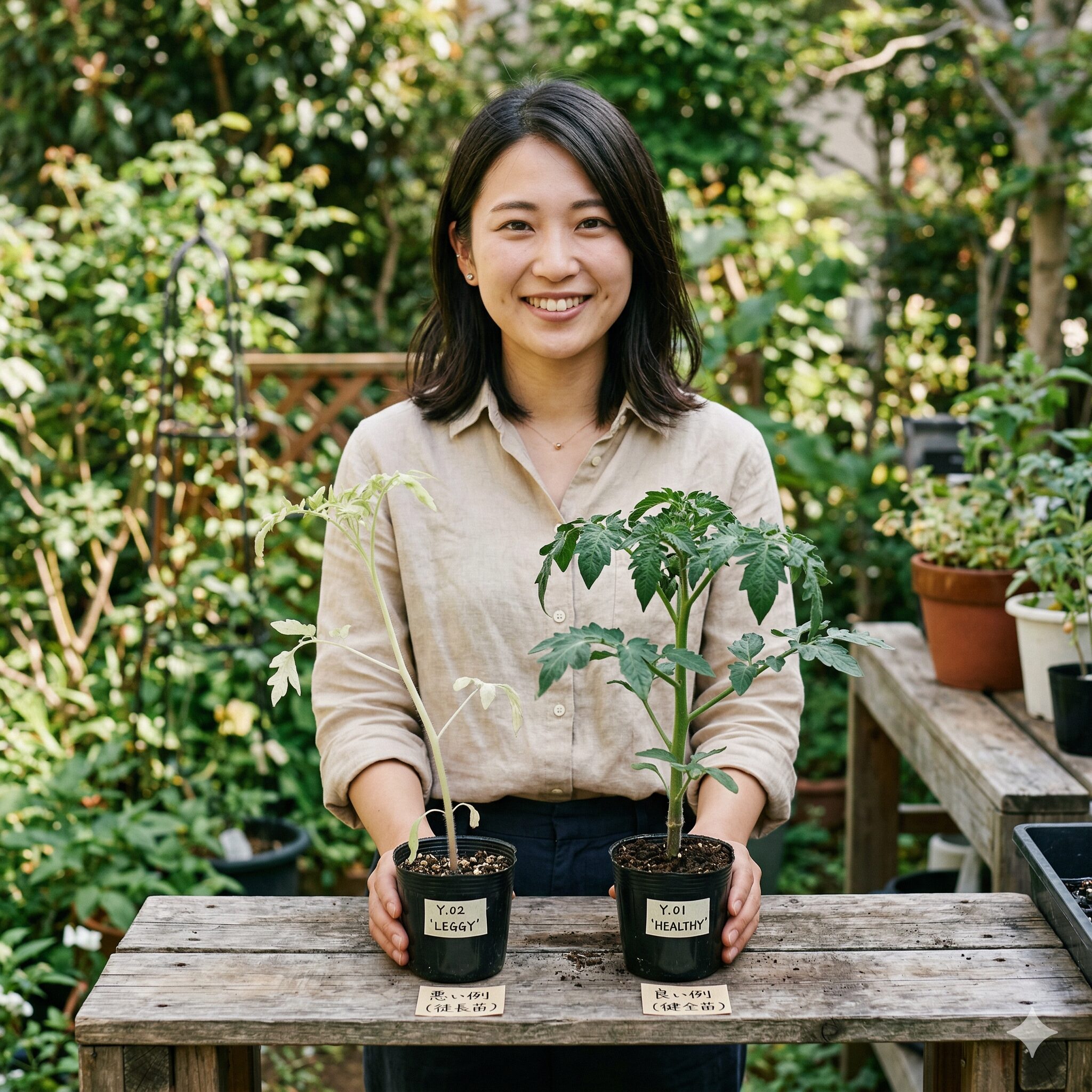 キング フィッシャー デージー 種まき 時期7　徒長してひょろひょろになった苗とがっしり育った苗の比較