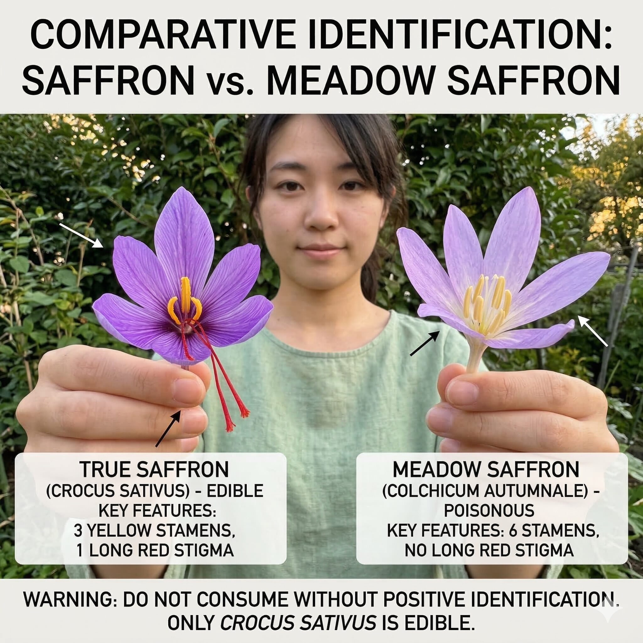 クロッカス 強さ8　食用のサフランと有毒なイヌサフランの花の構造の違いと比較