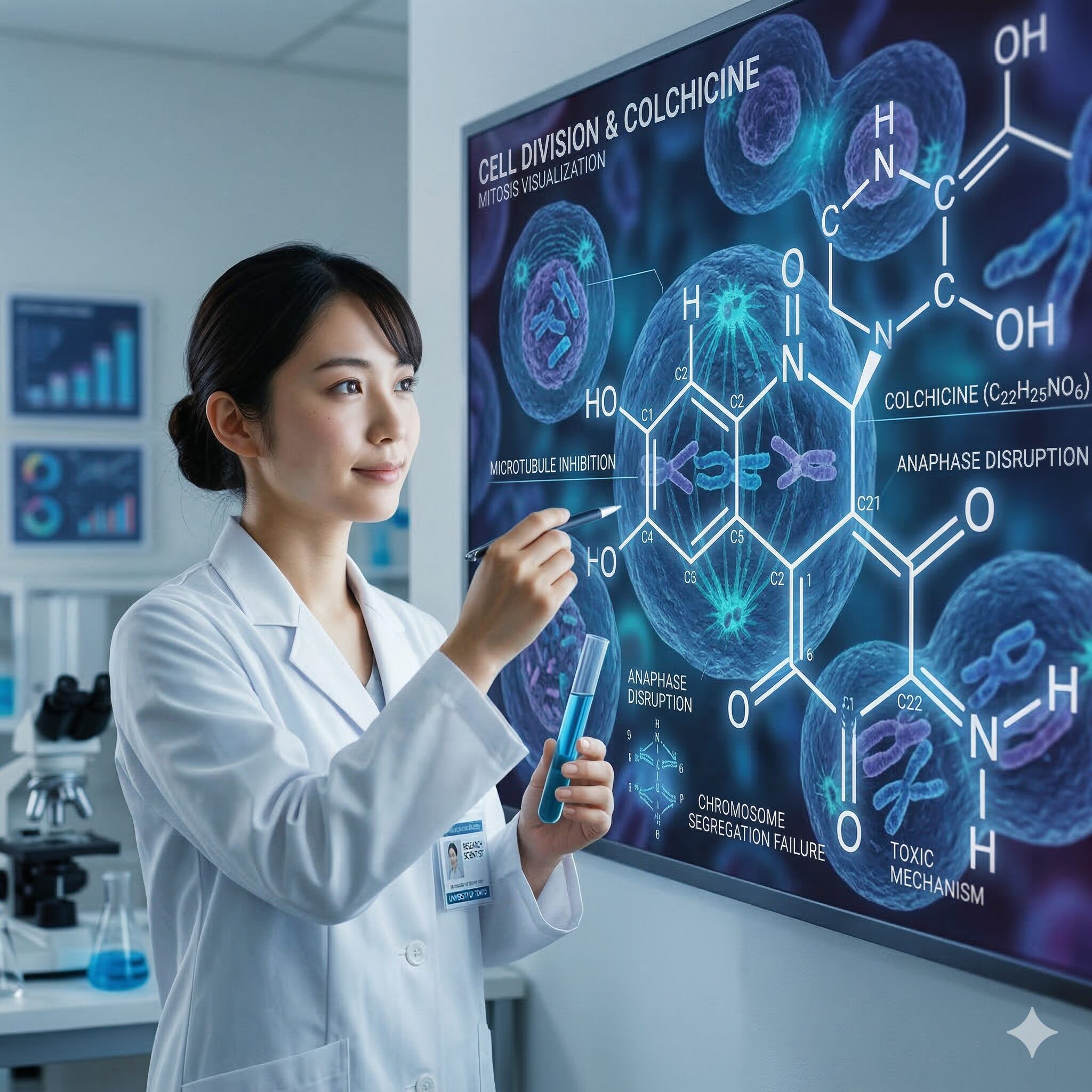 クロッカス 毒性3　イヌサフランに含まれる有毒成分コルヒチンの細胞への影響イメージ