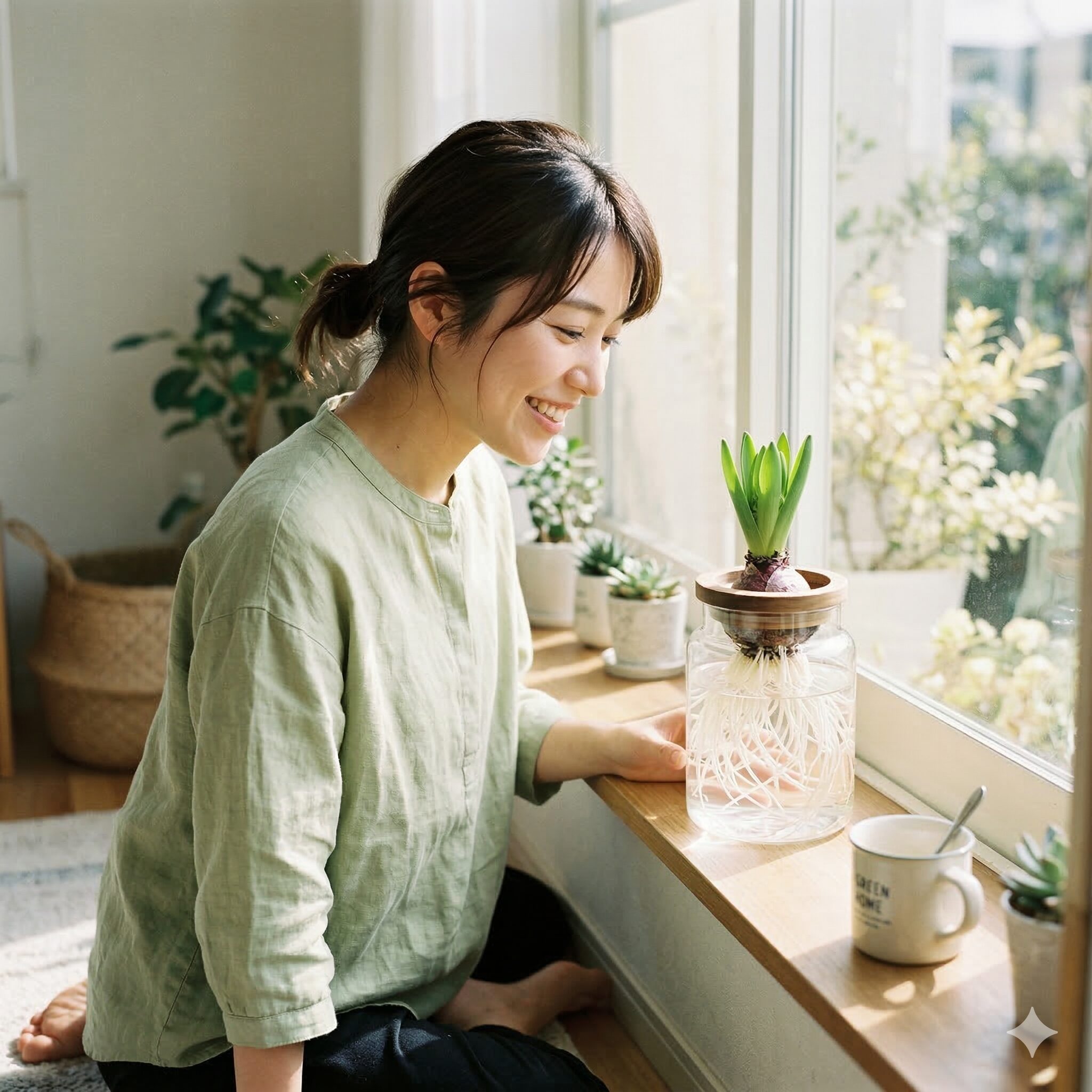 クロッカス 球根 植え方7　ガラス容器で根の成長が観察できるクロッカスの水栽培