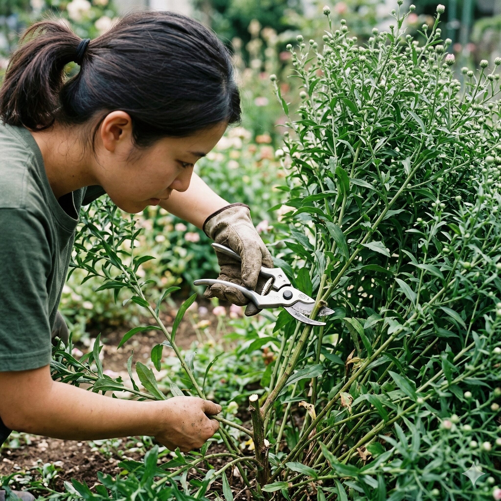 コロキア コトネ アスター 育て方6　コロキアの透かし剪定の様子。不要な枝を取り除き風通しを良くする作業。