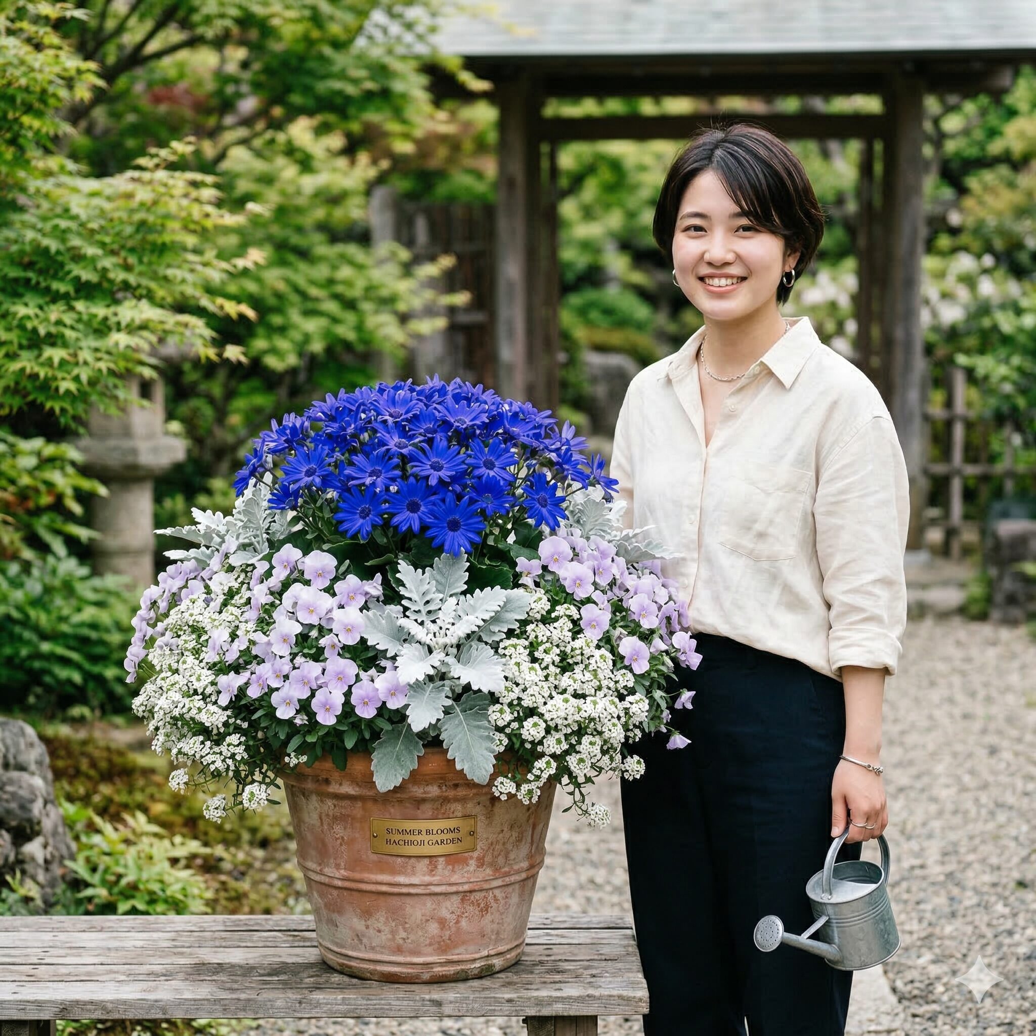 サイネリア セネッティ 違い10　セネッティを主役にしてビオラやアリッサムと組み合わせた冬の寄せ植えデザイン