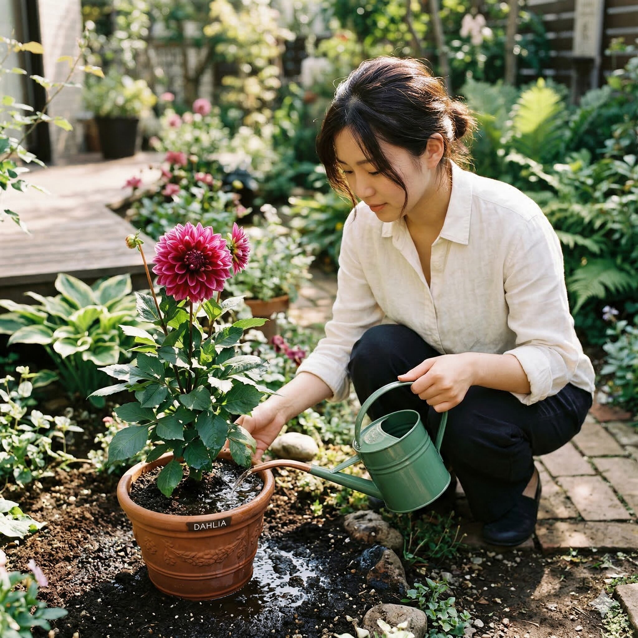 サイネリア セネッティ 違い7　病気を防ぐために花を避けて株元へ直接水やりを行う方法
