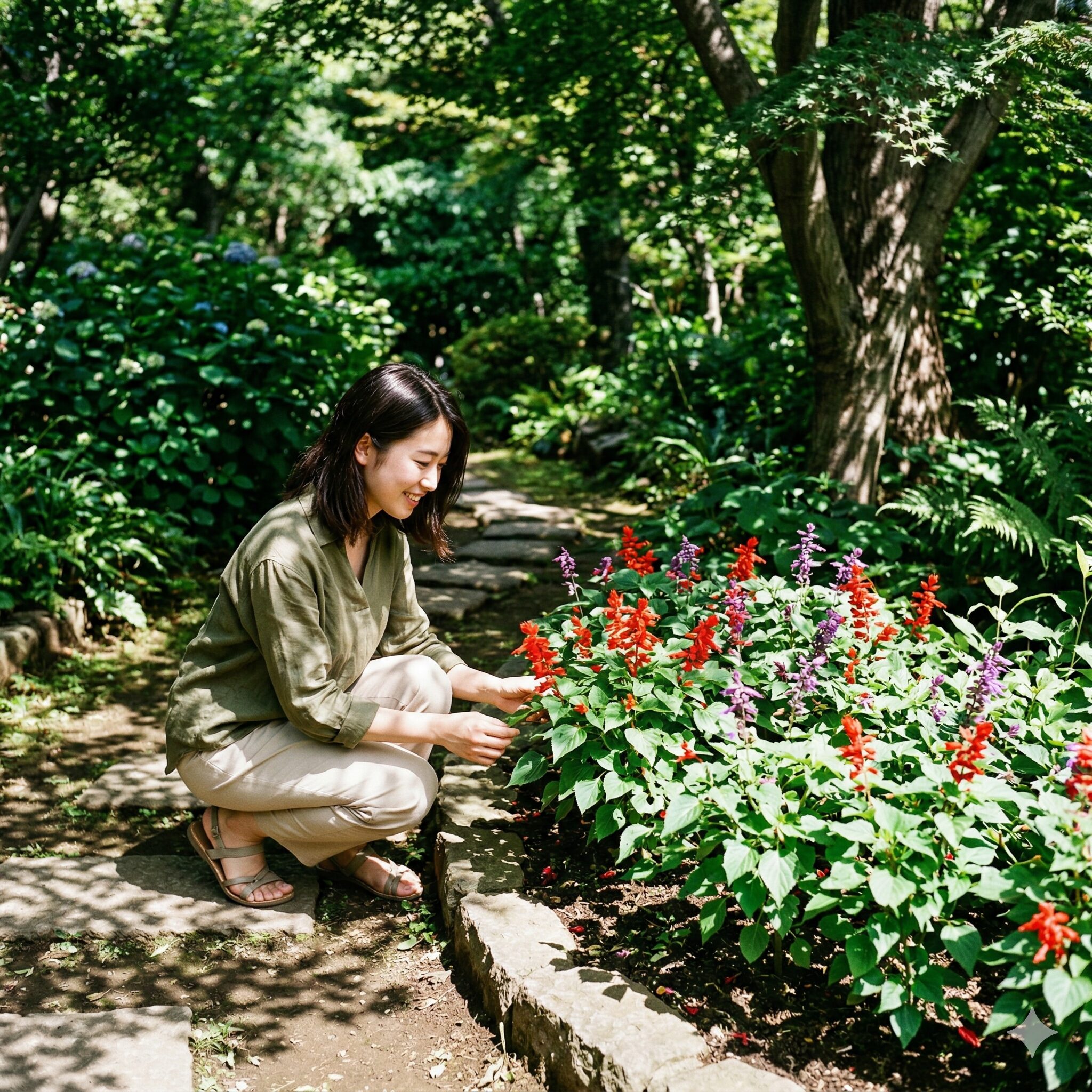 サルビア ネモ ローサ 日陰2 サルビア・ネモローサの栽培に適した木漏れ日が差し込む半日陰の環境