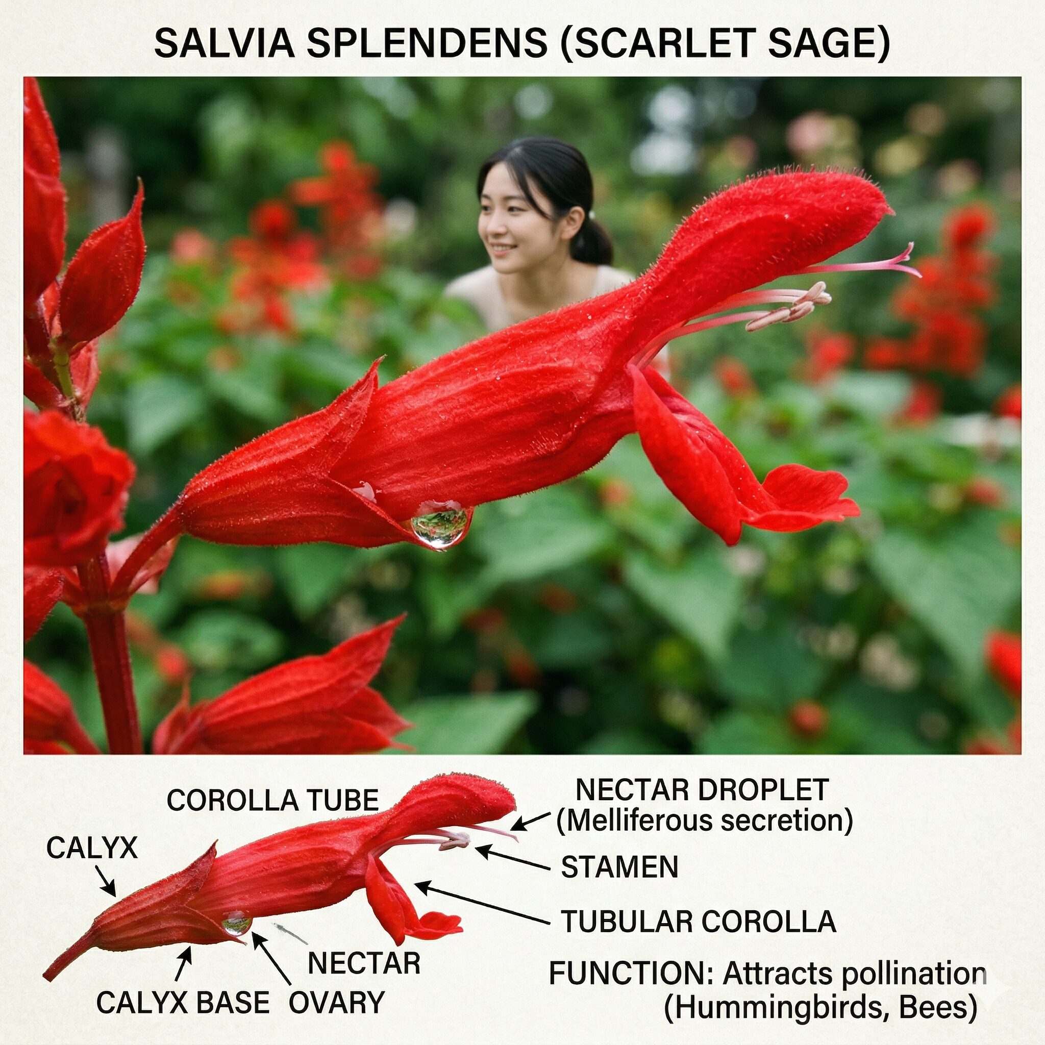 サルビア 蜜 毒2 サルビアの花の根元に溜まっている透明な蜜のクローズアップ