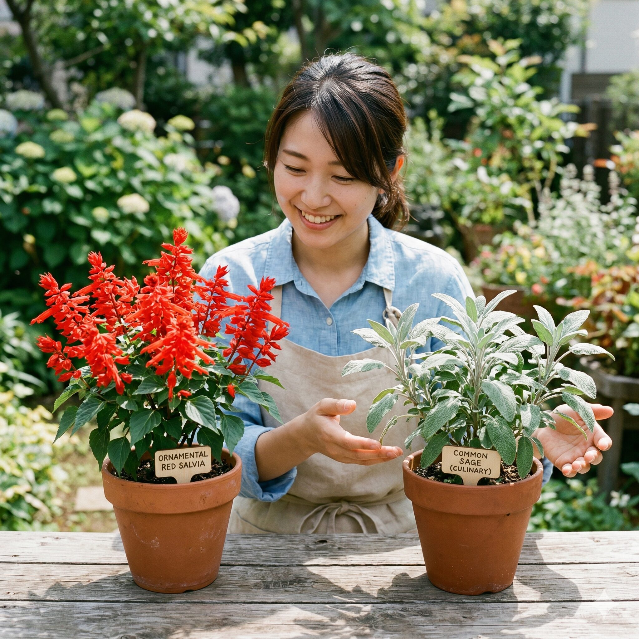 サルビア 蜜 毒5 赤いサルビアと料理用ハーブのコモンセージの比較