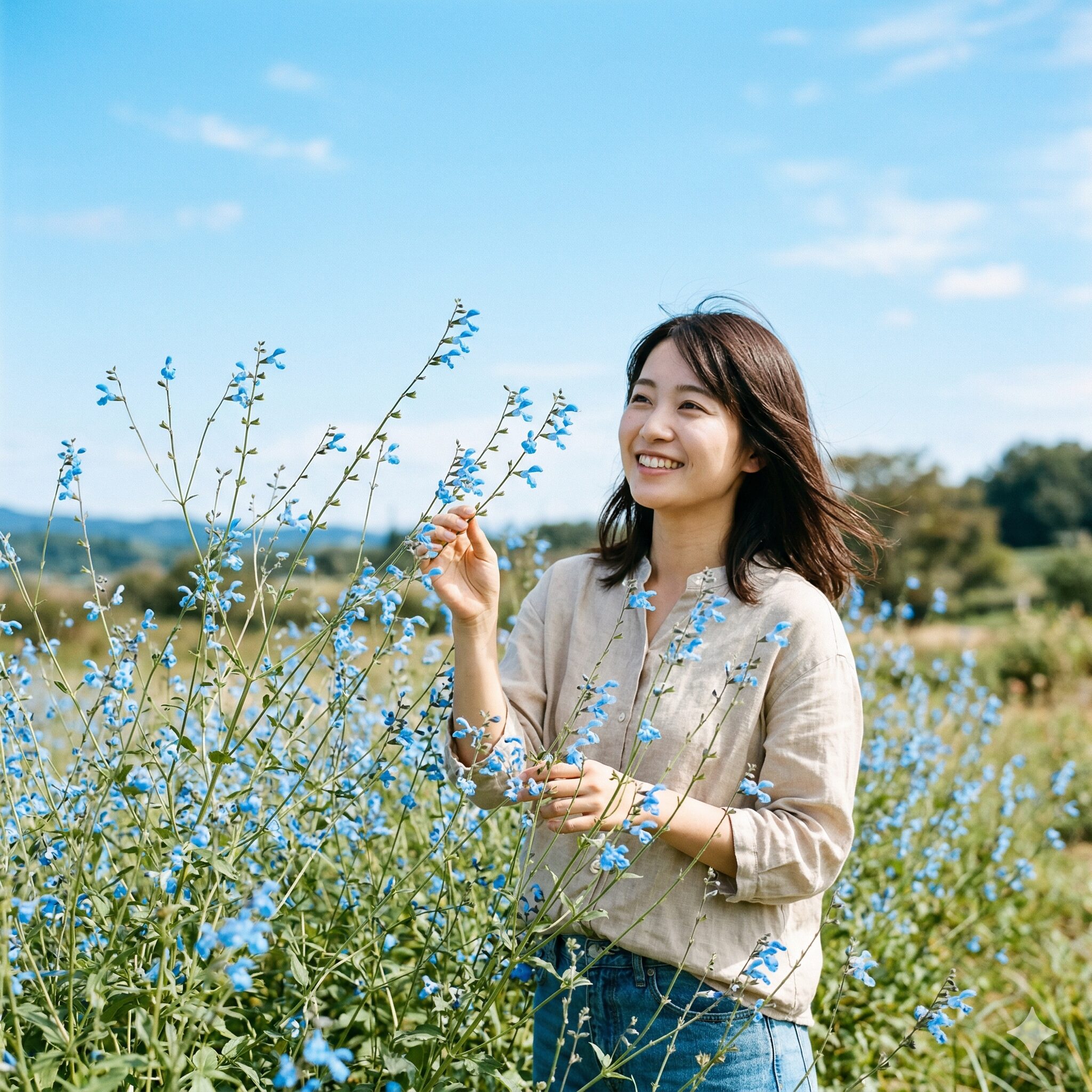 サルビアに似た花7　透明感のあるスカイブルーが美しいボッグセージの爽やかな立ち姿