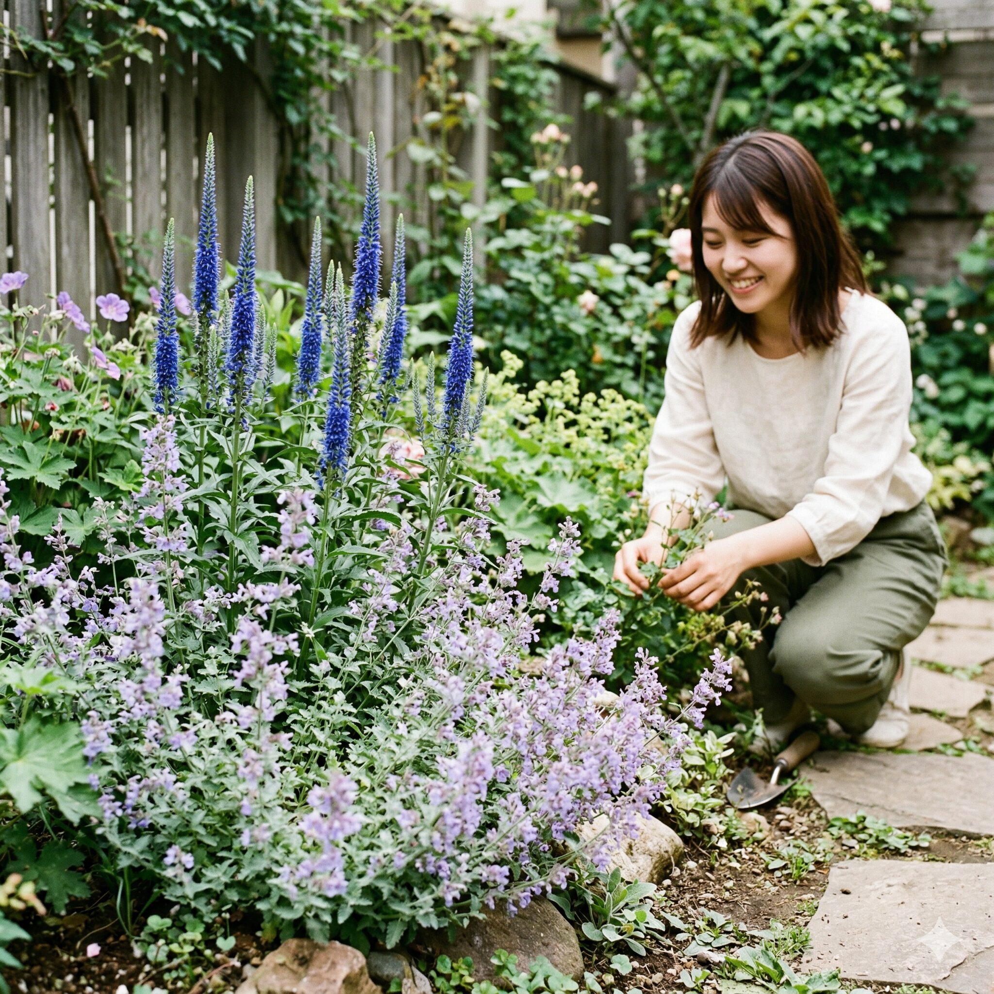 サルビアに似た花9　サルビアに似た花穂を持つベロニカとネペタの組み合わせイメージ