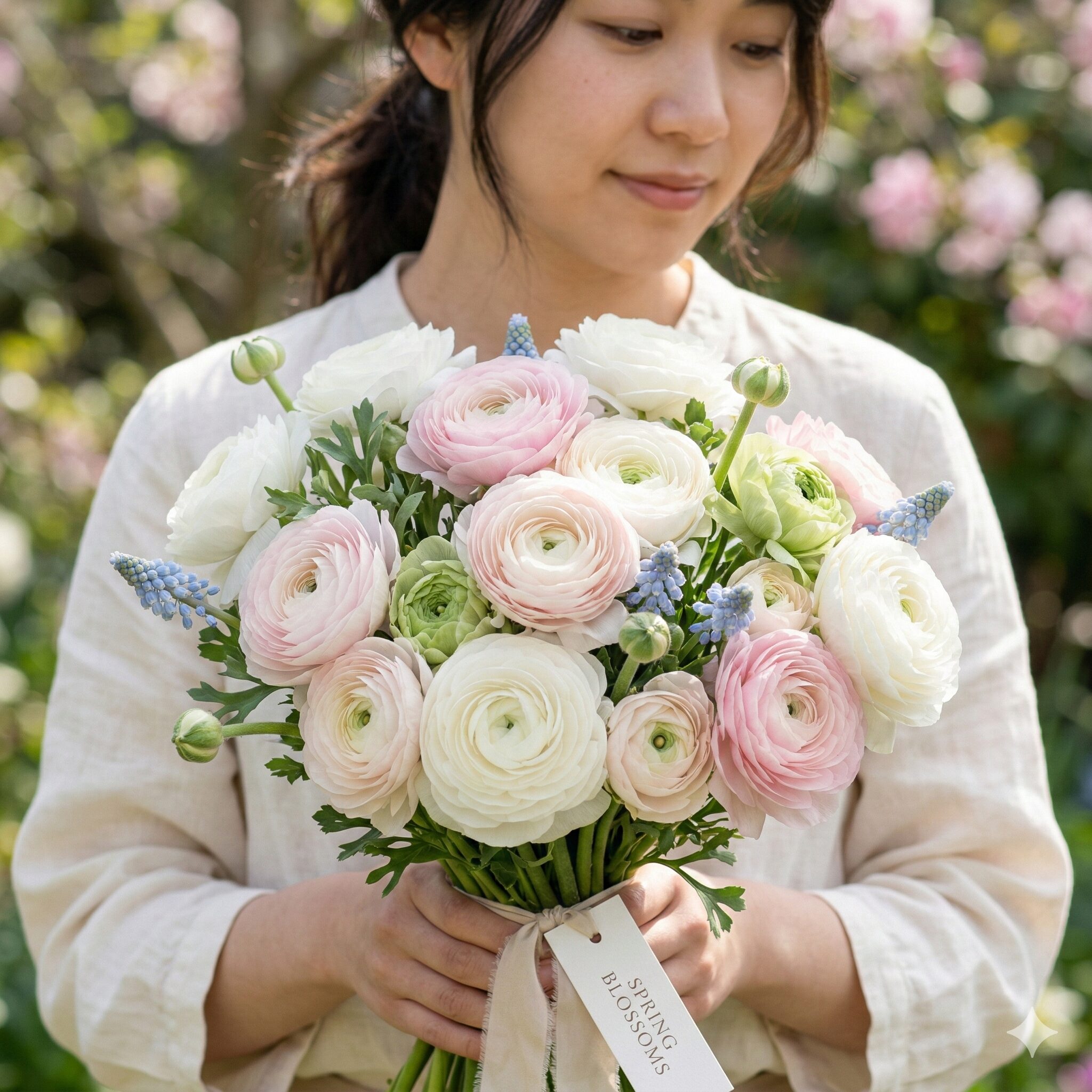 シャクヤクに似た花9　シャクヤクに似た丸いフォルムと圧倒的な花びらの枚数を誇るラナンキュラス。