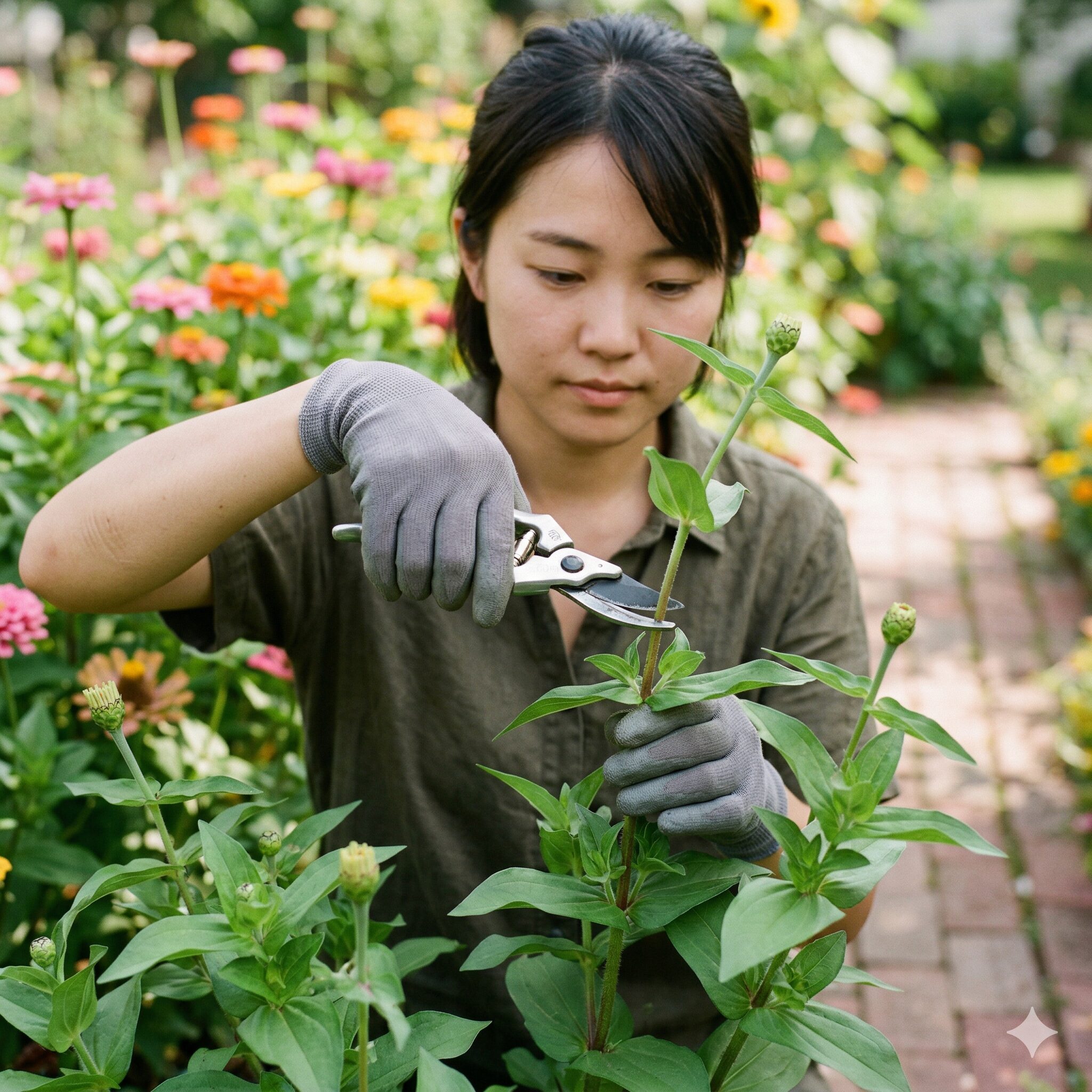 ジニア 寄せ植え 相性10　ジニアを秋まで咲かせるための正しい切り戻し（剪定）の位置