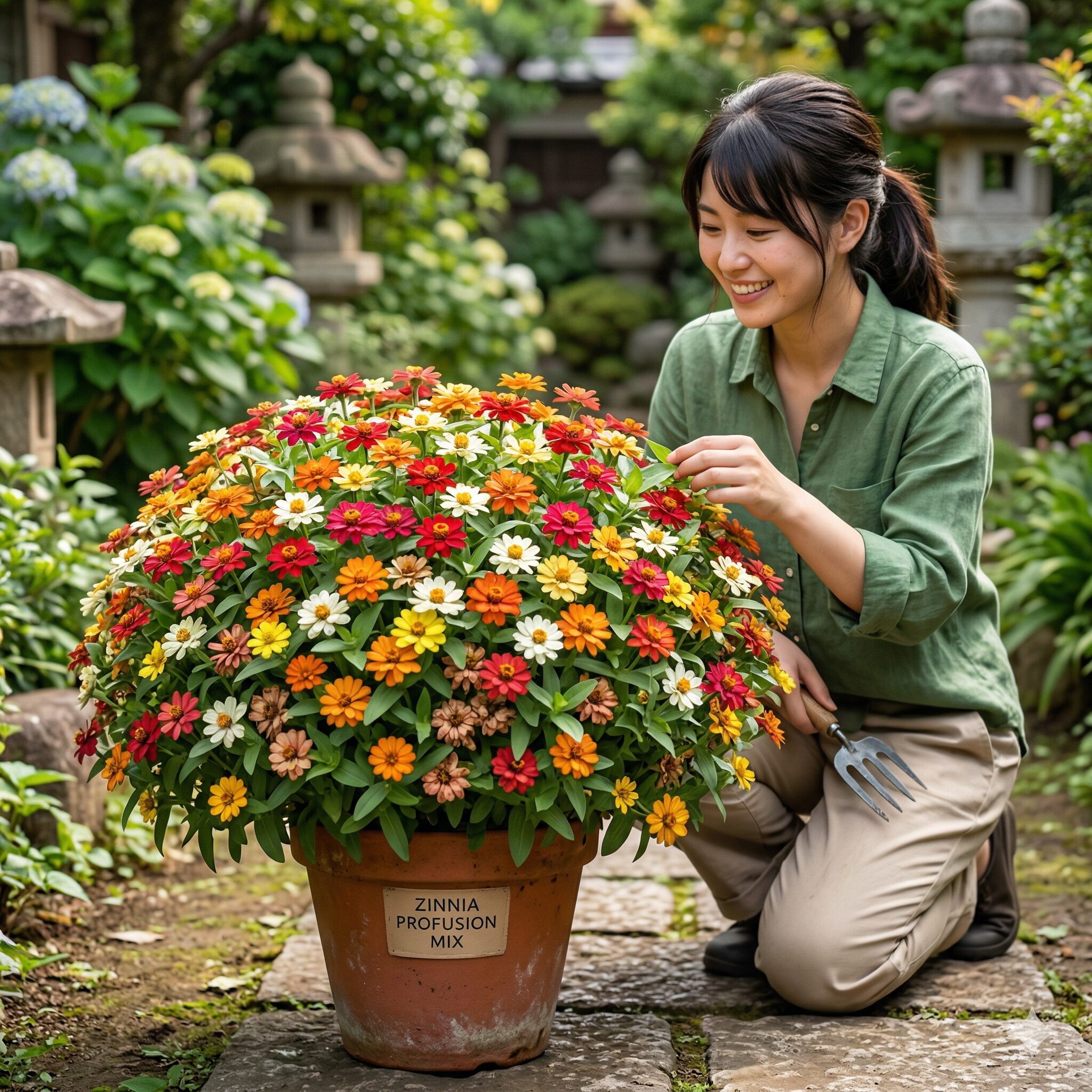 ジニア 寄せ植え 相性3　花密度が高くセルフクリーニング性に優れたジニア・プロフュージョンの満開の様子