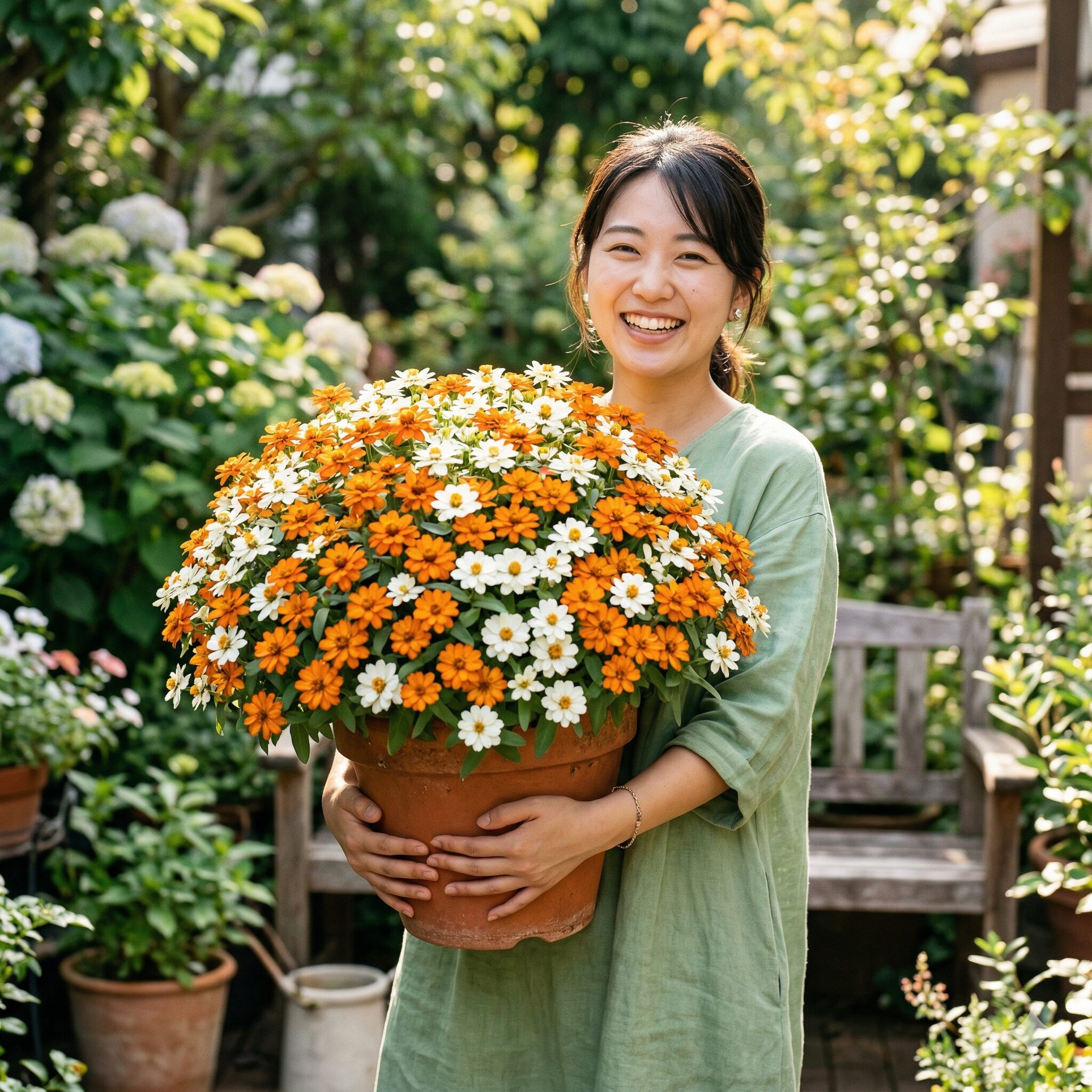 ジニア 種 どこ4　鉢植えでドーム状に美しく咲き揃った丈夫な品種「ジニア・プロフュージョン」