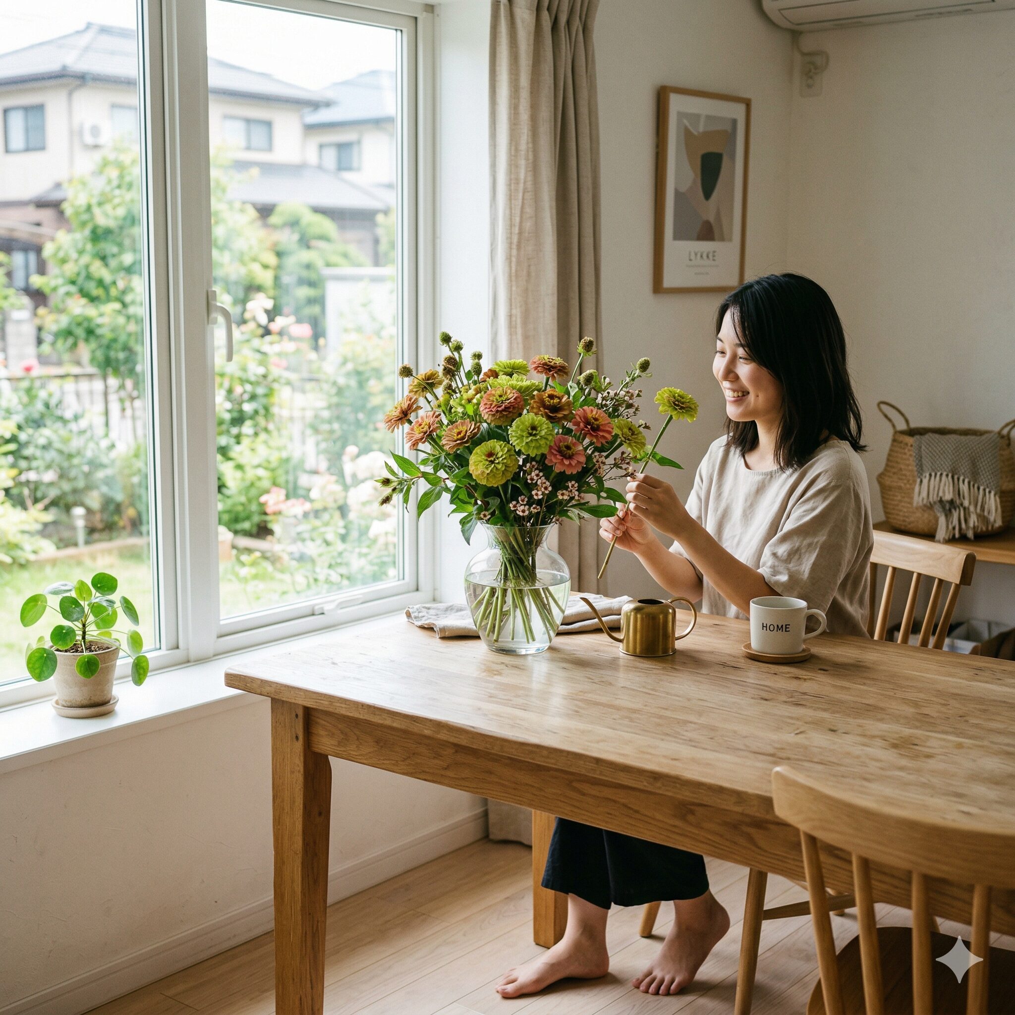 ジニア 種 どこ6　花瓶に生けられたアンティークカラーのジニア・クイーンシリーズの切り花