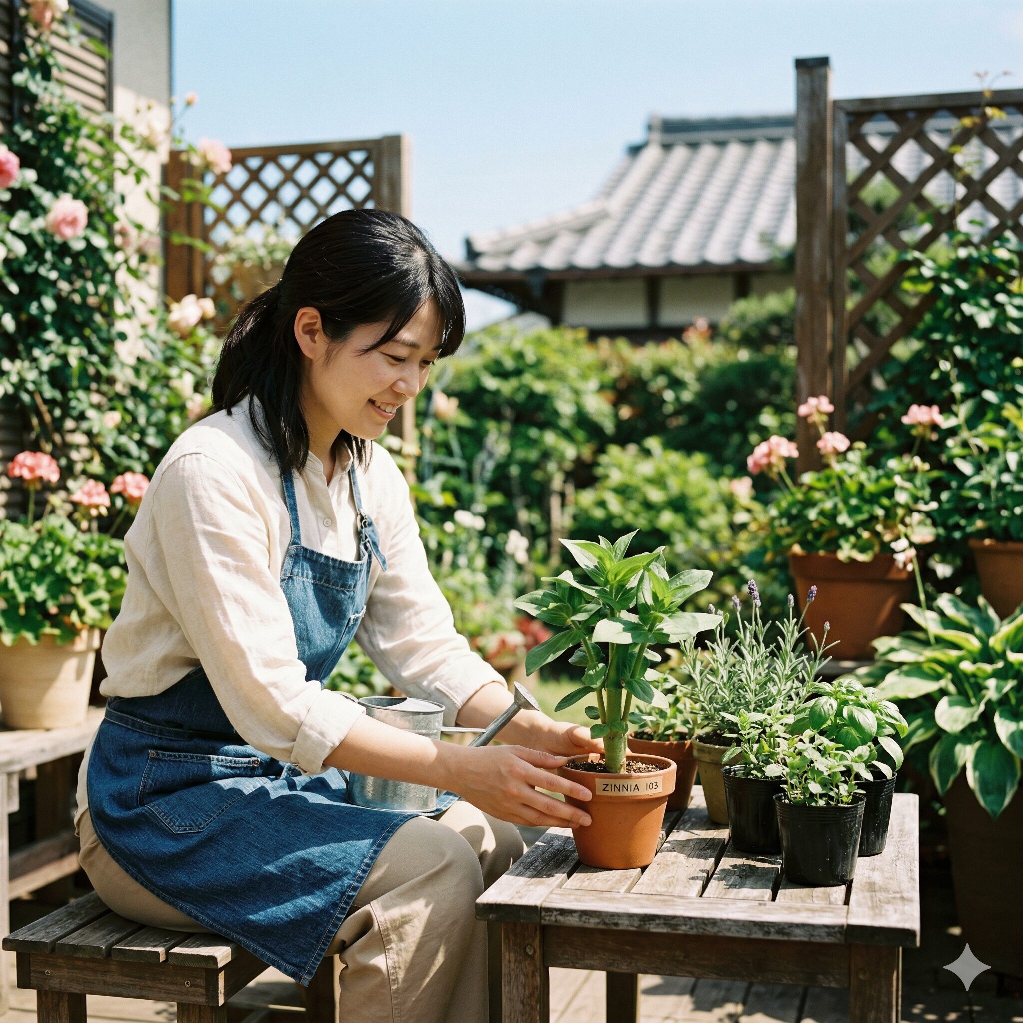 ジニア 育て方 種まき5 日当たりの良い場所で徒長させずに育てた茎が太く丈夫なジニアの幼苗。
