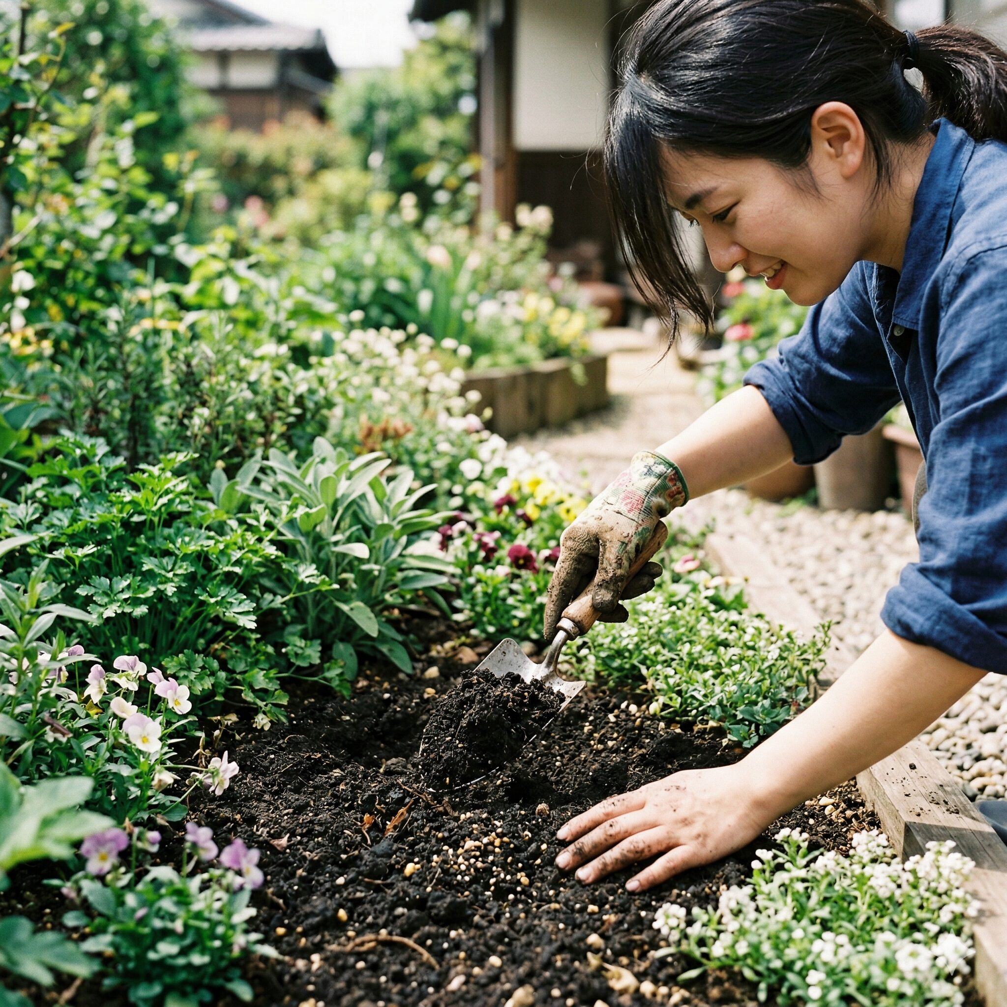 ジニア 育て方 種まき6 ジニアの育て方の土台となる堆肥や元肥を混ぜ込みふかふかに整えた花壇の土。