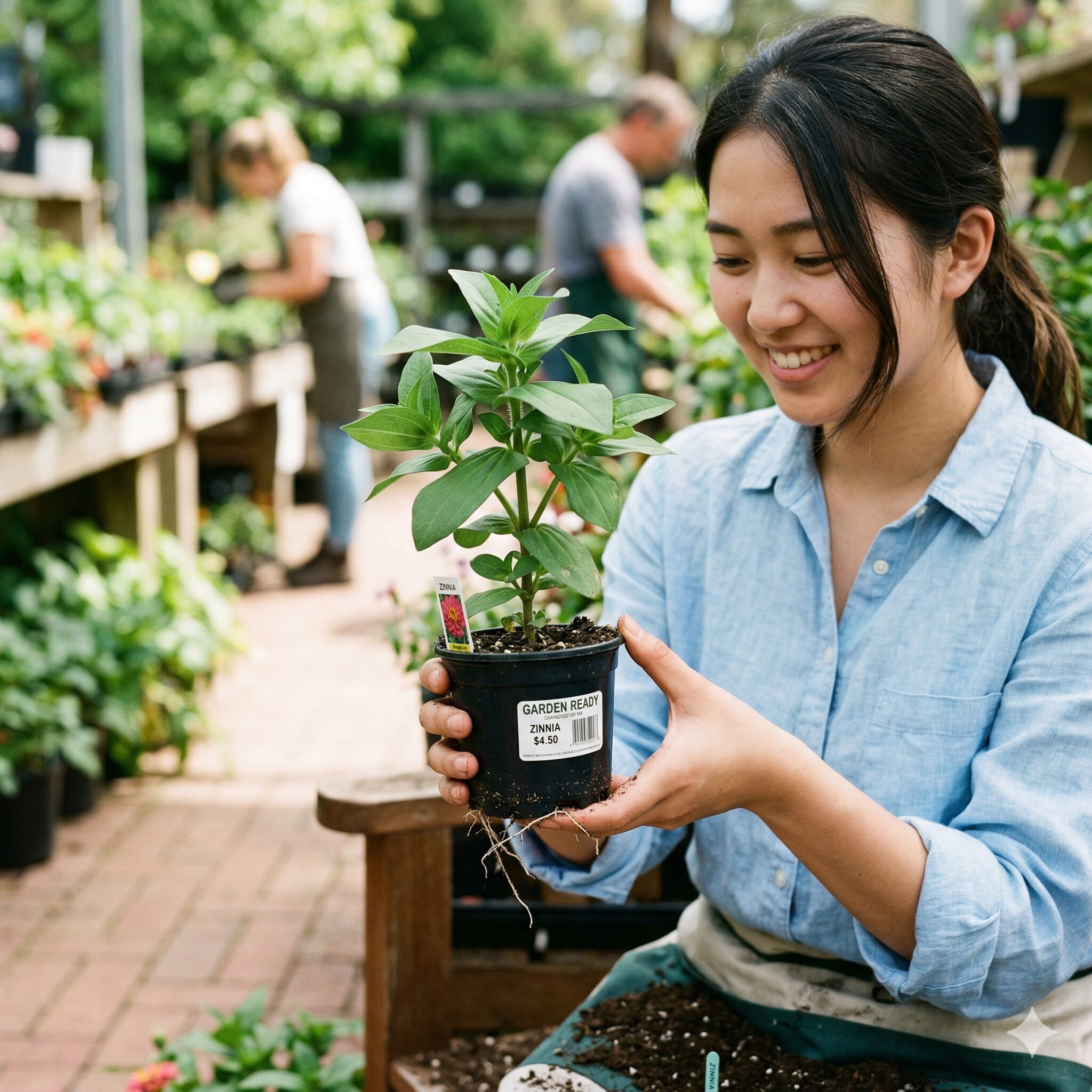 ジニア 開花時期3　本葉が展開し、植え付け（定植）に最適なタイミングまで成長したジニアの健康な苗。
