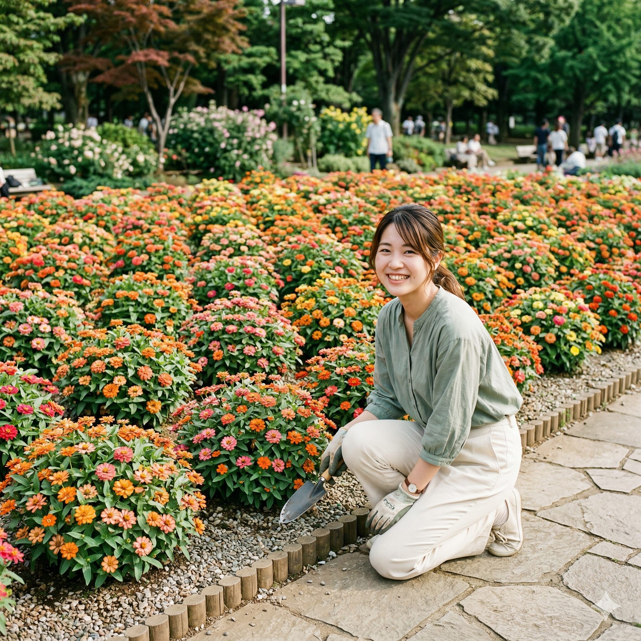 ジニア 開花時期4　暑さや病気に強く、初心者でも育てやすいジニア・プロフュージョンの満開の株。