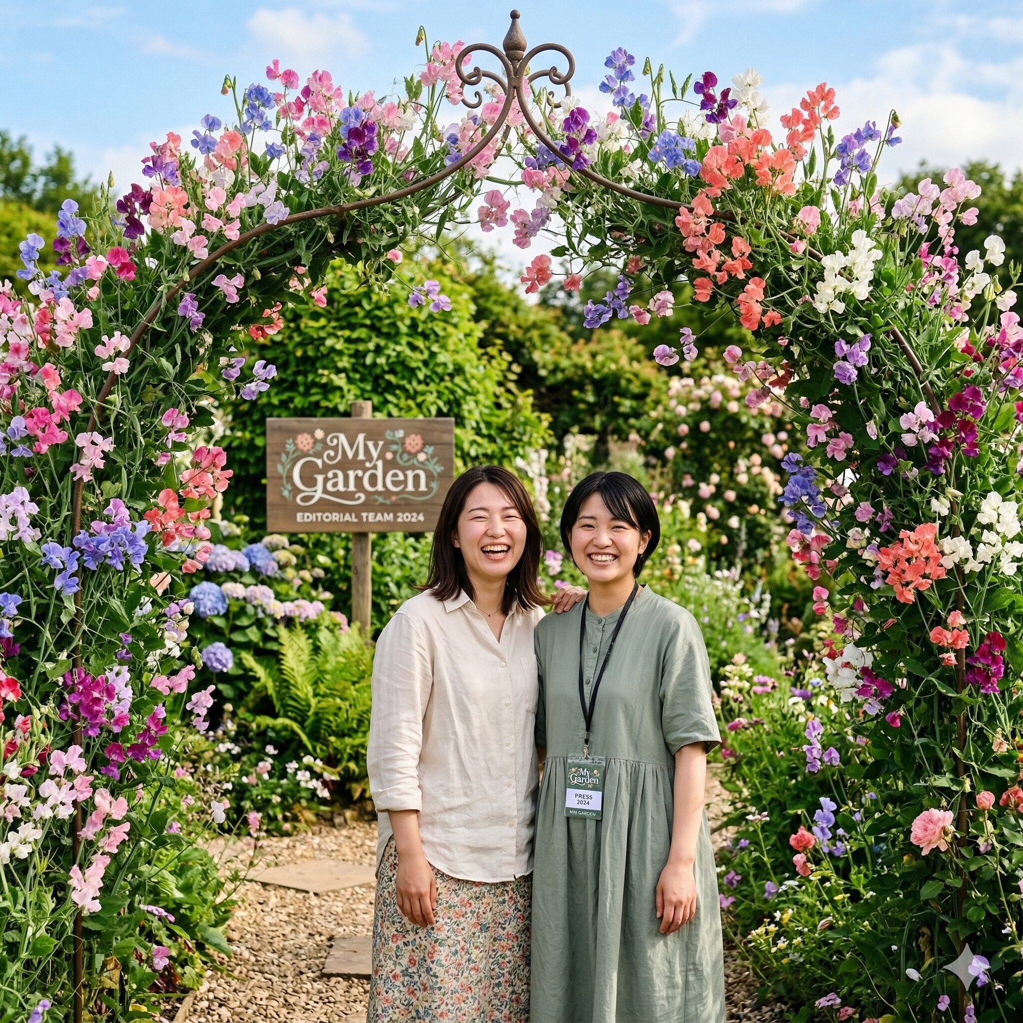 スイートピー 冬越し10 冬を越して春に満開になったカラフルなスイートピーのアーチ。